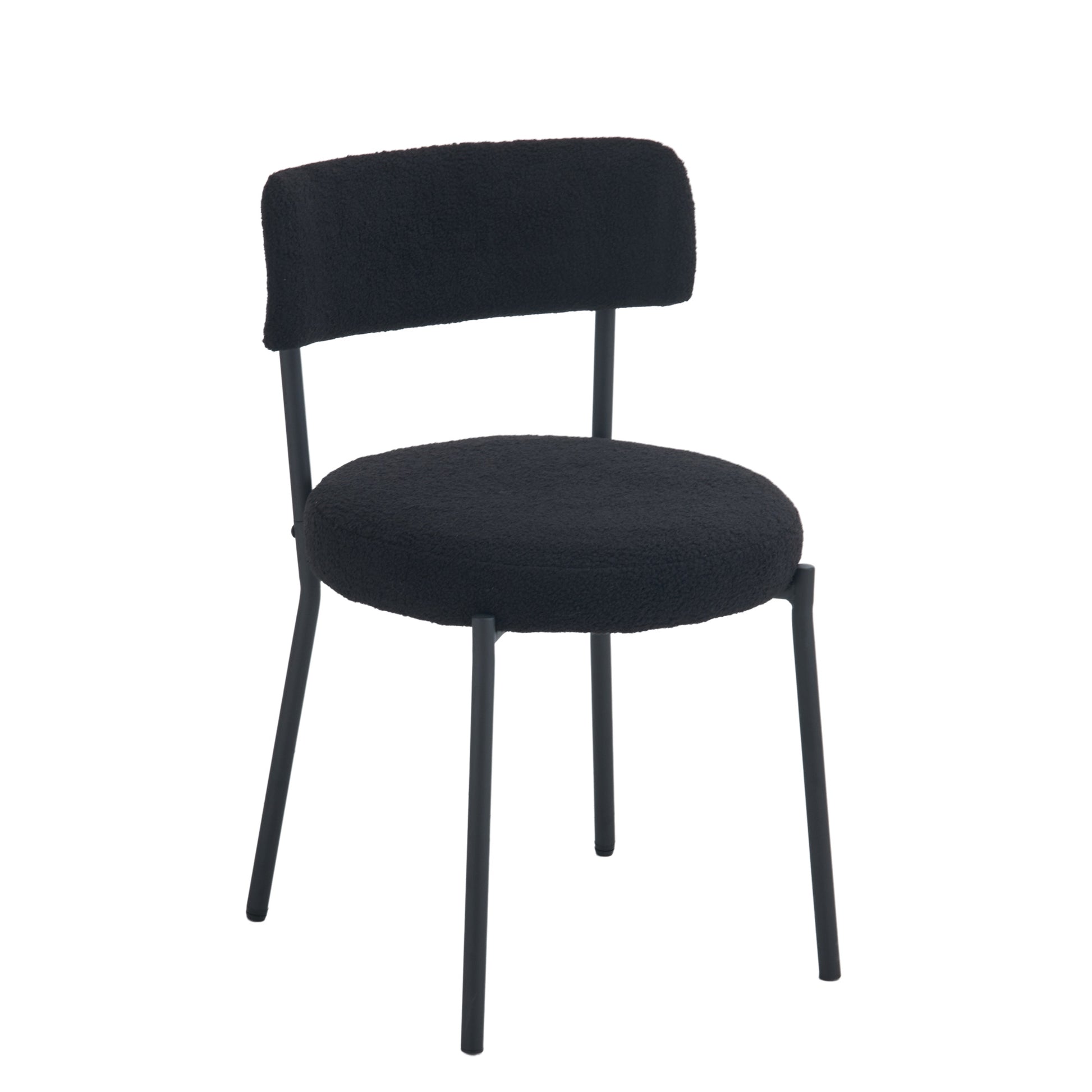 Set Of 2 Mid Century Modern Dining Chairs Teddy Fabric Upholstery Curved Back Metal Frame Black Elegant And Comfortable Kitchen Chairs Black Metal