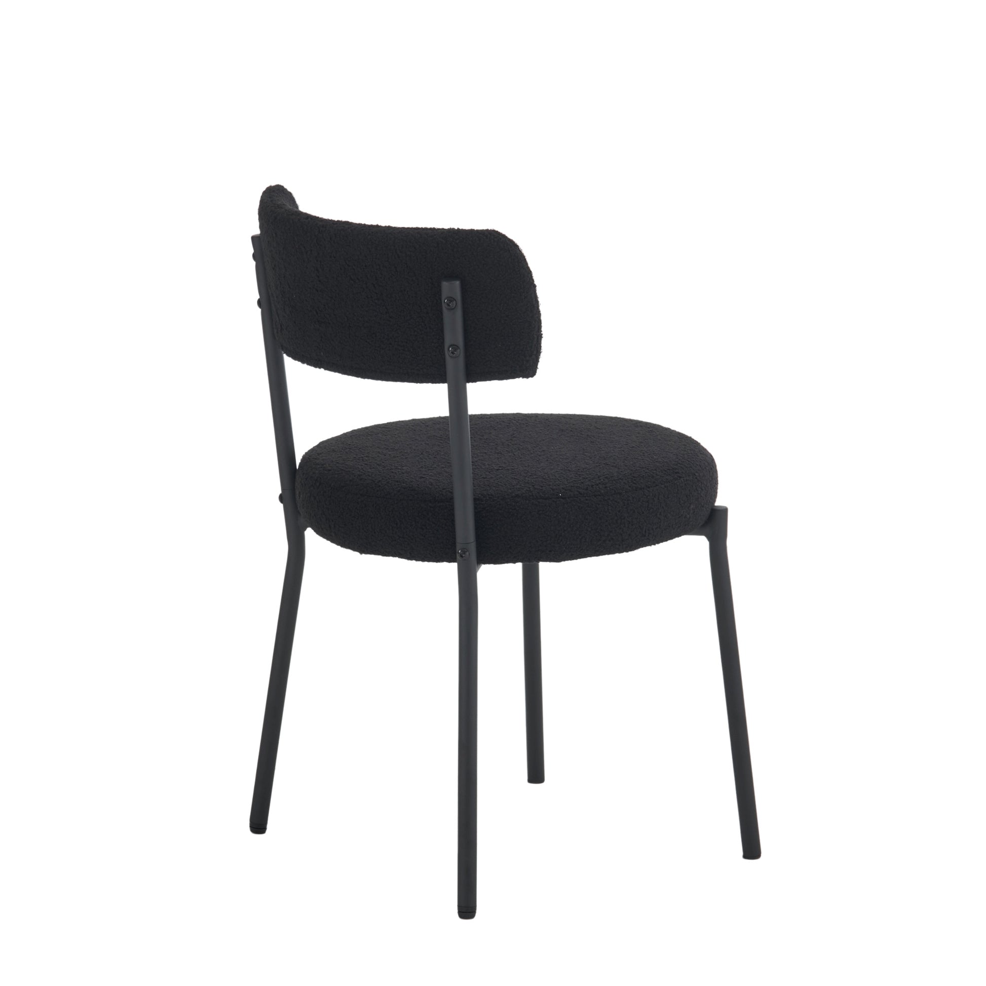 Set Of 2 Mid Century Modern Dining Chairs Teddy Fabric Upholstery Curved Back Metal Frame Black Elegant And Comfortable Kitchen Chairs Black Metal