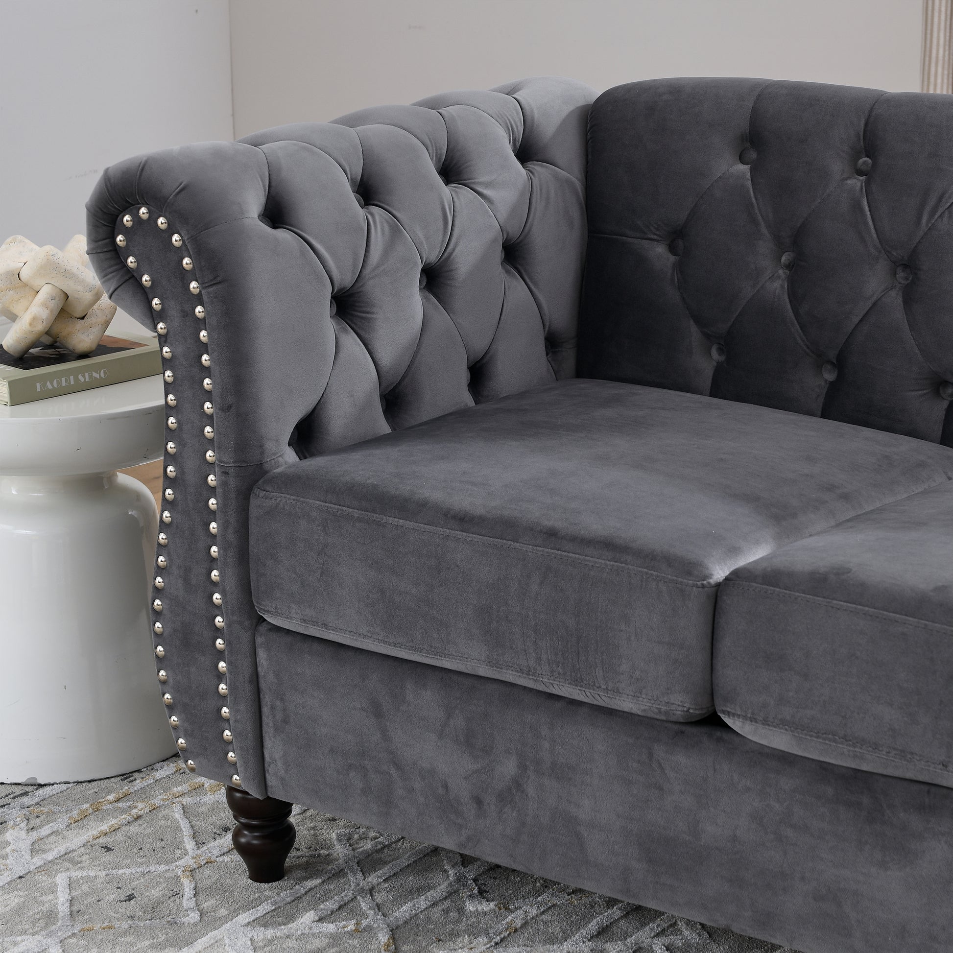3 Seater 3 Seater Combination Sofa.Grey Velvet W834S00062 Grey Foam Velvet
