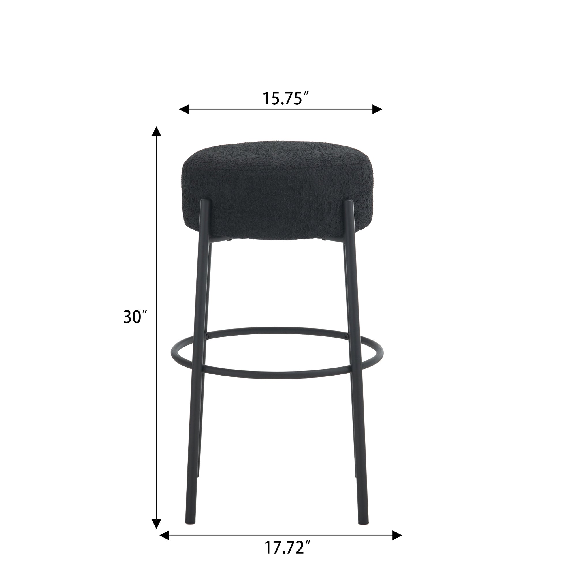 30" Tall, Round High Bar Stools, Set Of 2 Contemporary Upholstered Dining Stools For Kitchens, Coffee Shops And Bar Stores Includes Sturdy Hardware Support Legs Black Foam
