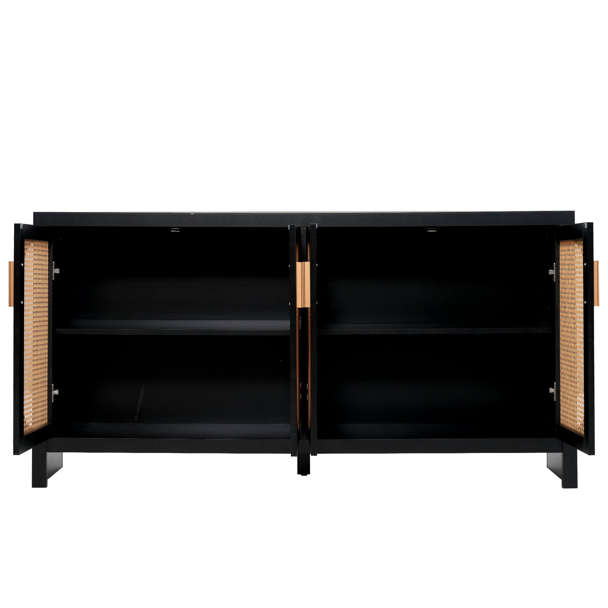 U Can Modern TV Stand for 65 inch TV with Rattan black-particle board