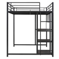 Full Size Loft Bed With Desk And Whiteboard, Metal Loft Bed With 3 Shelves And Ladder, Black Black Steel