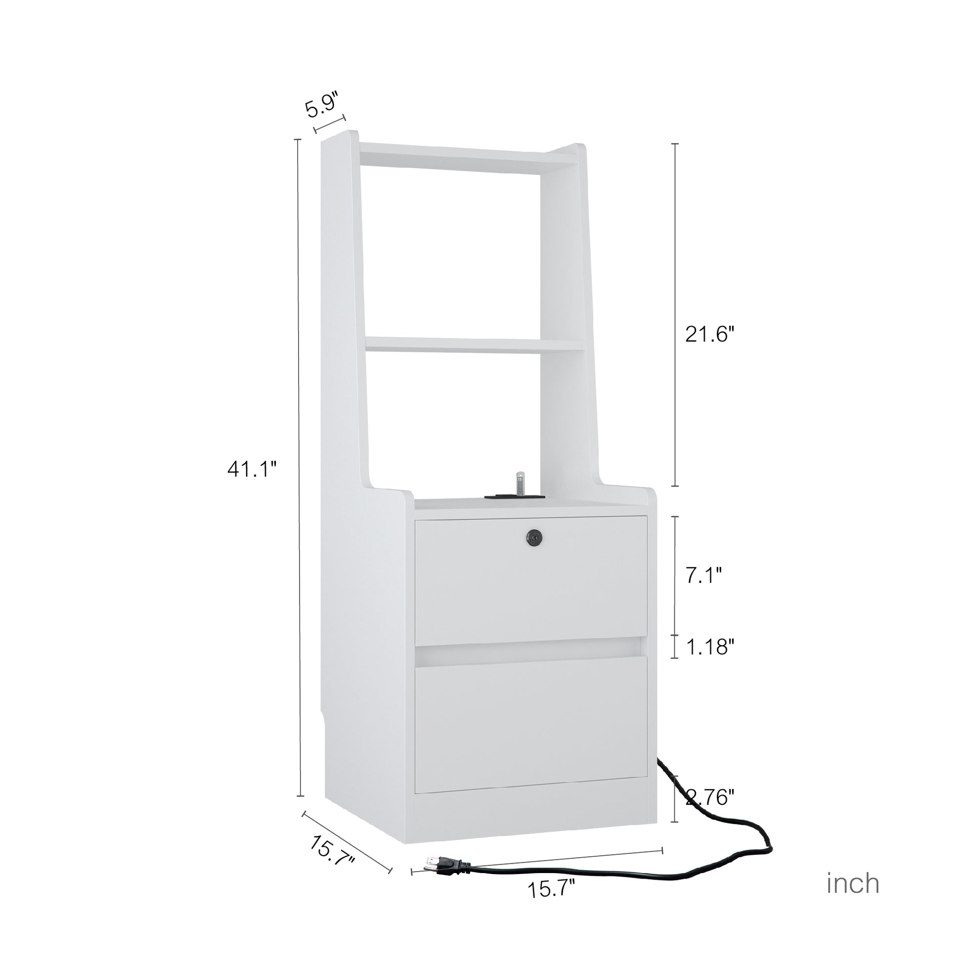 Nightstand With Charging Station, Smart Nightstand With Night Light, Modern Night Stand With Bookshelf, Bedside Tables With Storage Cabinet For Bedroom, White White Mdf