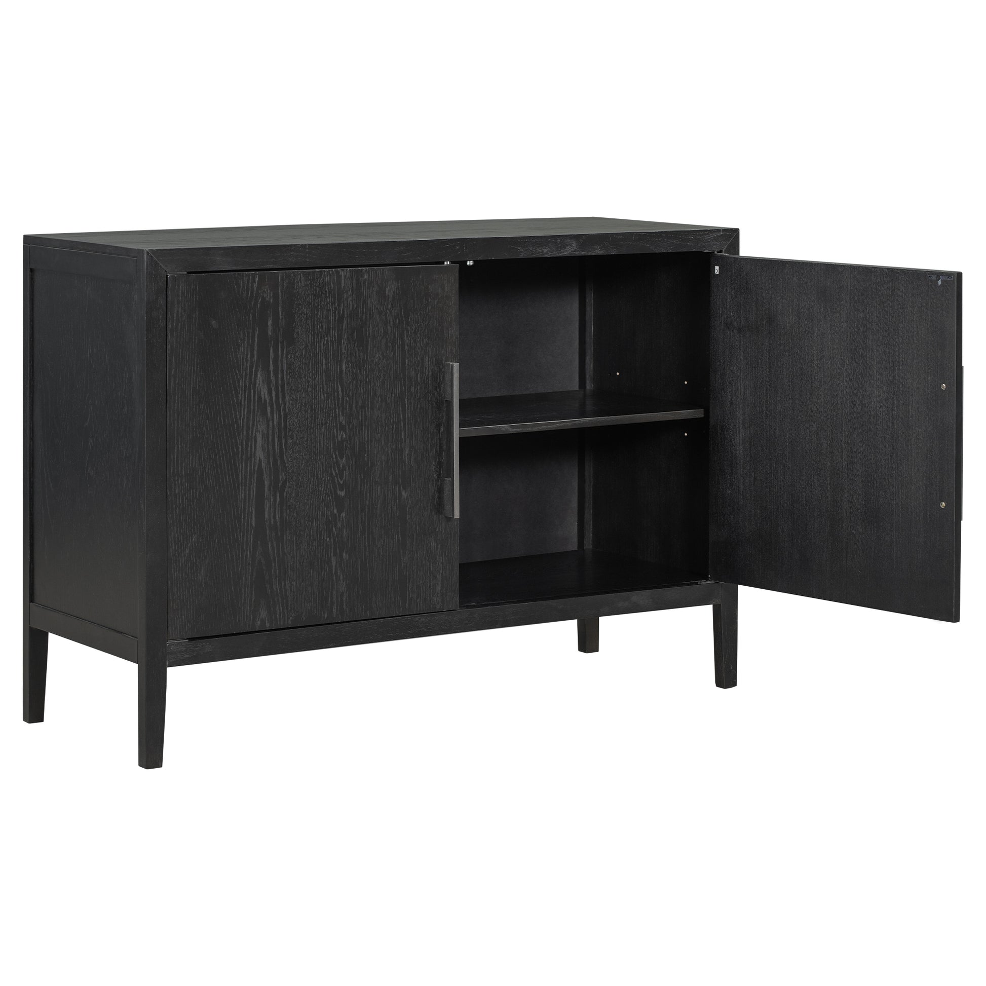 Storage Cabinet Sideboard Wooden Cabinet With 2 Metal Handles And 2 Doors For Hallway, Entryway, Living Room Black Mdf