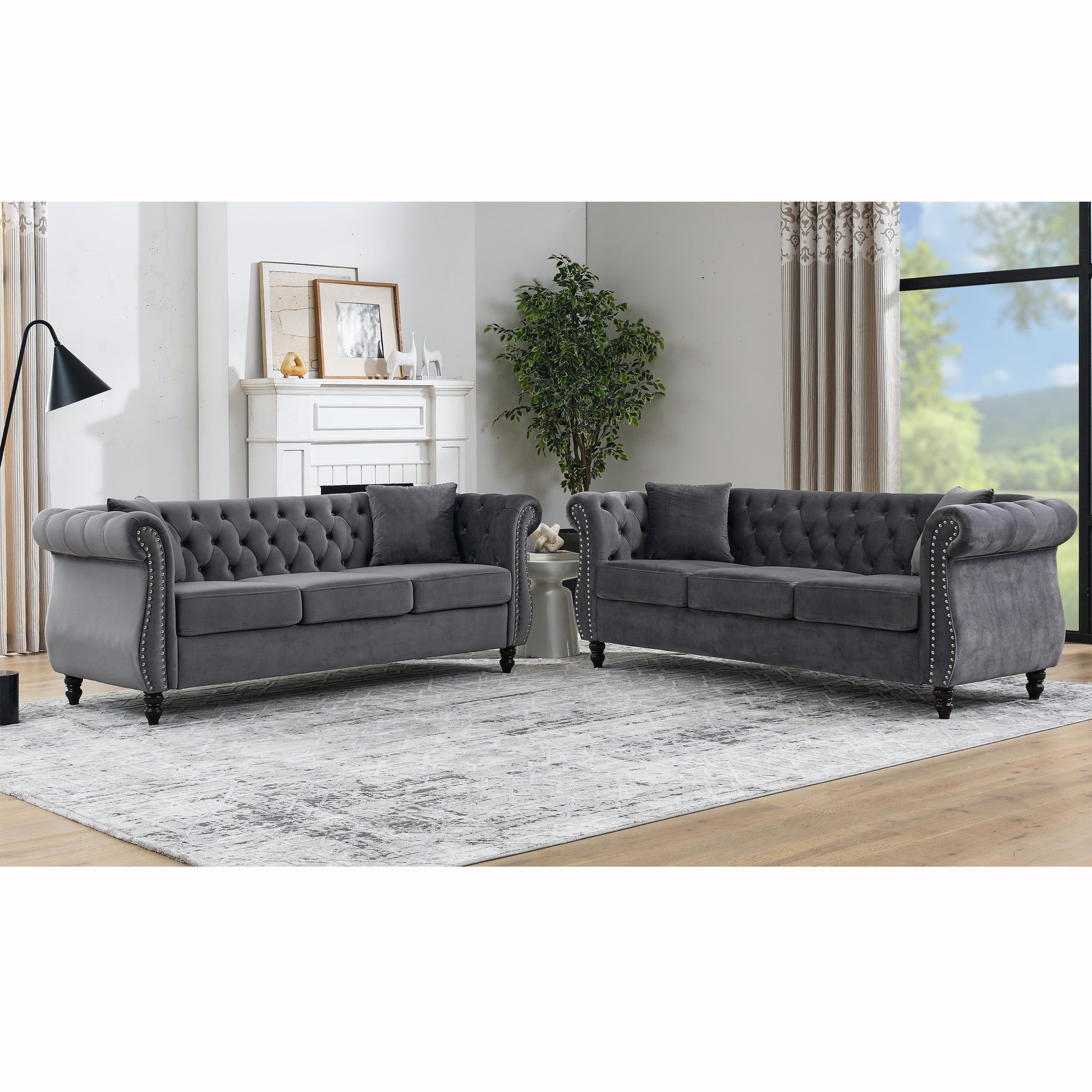 3 Seater 3 Seater Combination Sofa.Grey Velvet W834S00062 Grey Foam Velvet