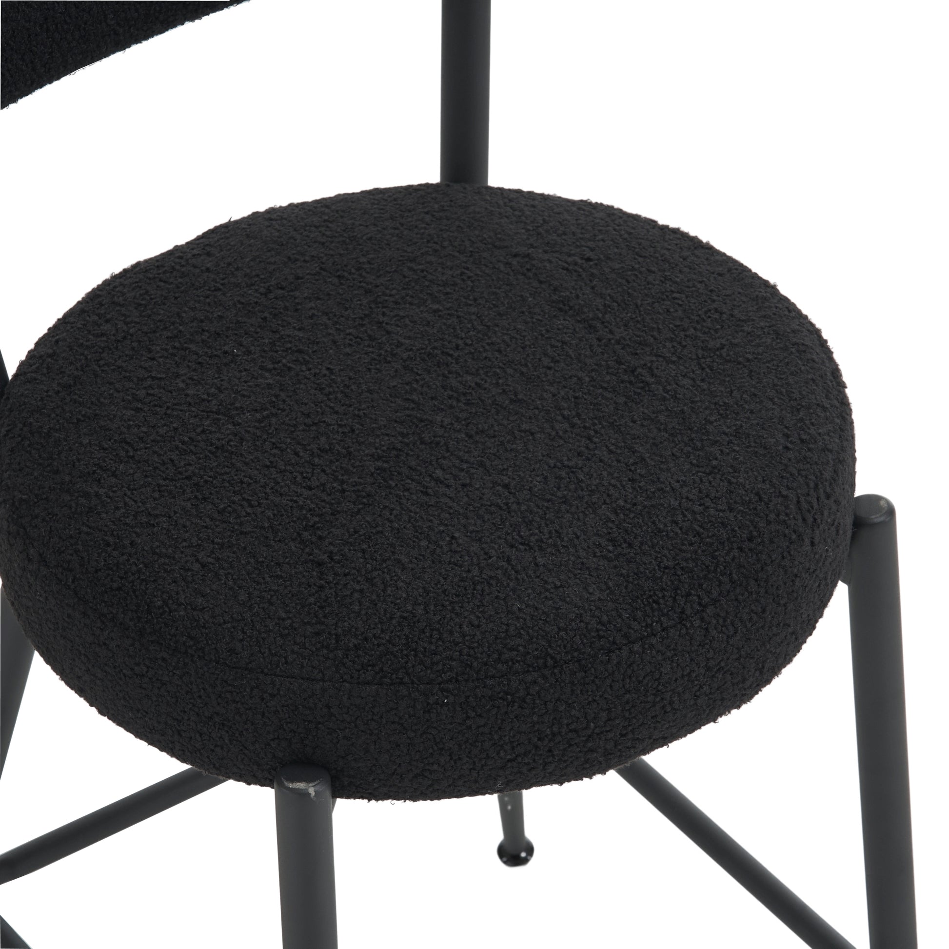 Set Of 4 Modern Teddy Fabric Upholstered Bar Stools Metal Base High Stool Suitable For Kitchen, Dining And Living Room Black Stylish And Comfortable Island Seating Black Metal
