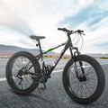 S26109 26 Inch Fat Tire Bike Adult Youth Full Shimano 21 Speed Mountain Bike, Dual Disc Brake, High Carbon Steel Frame, Front Suspension, Mountain Trail Bike, Urban Commuter City Bicycle Cycling Black Without Anti Slip Garden & Outdoor American Design