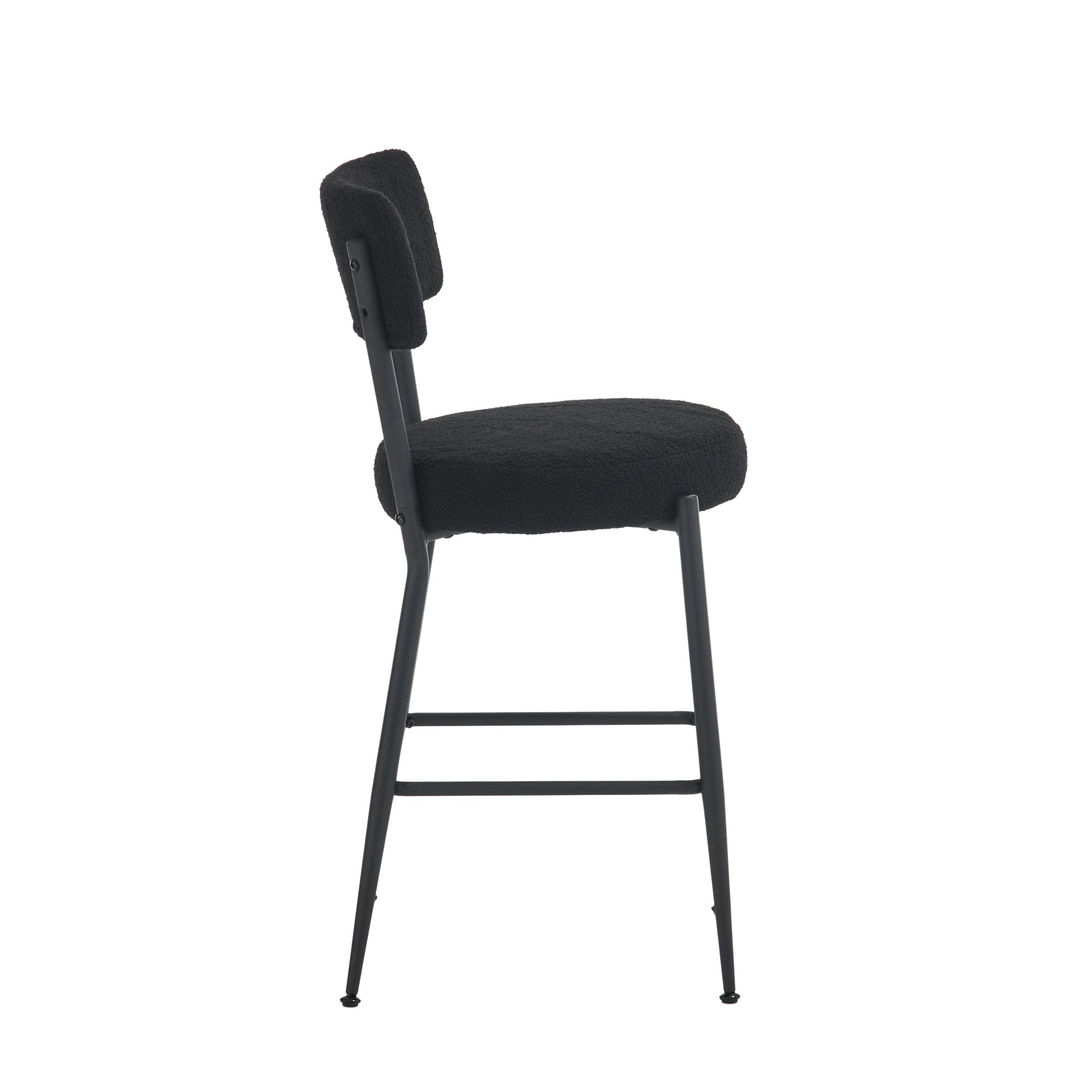 Set of 2 modern teddy fabric upholstered bar stools black-metal