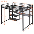 Full Size Loft Bed With Desk And Whiteboard, Metal Loft Bed With 3 Shelves And Ladder, Black Black Steel