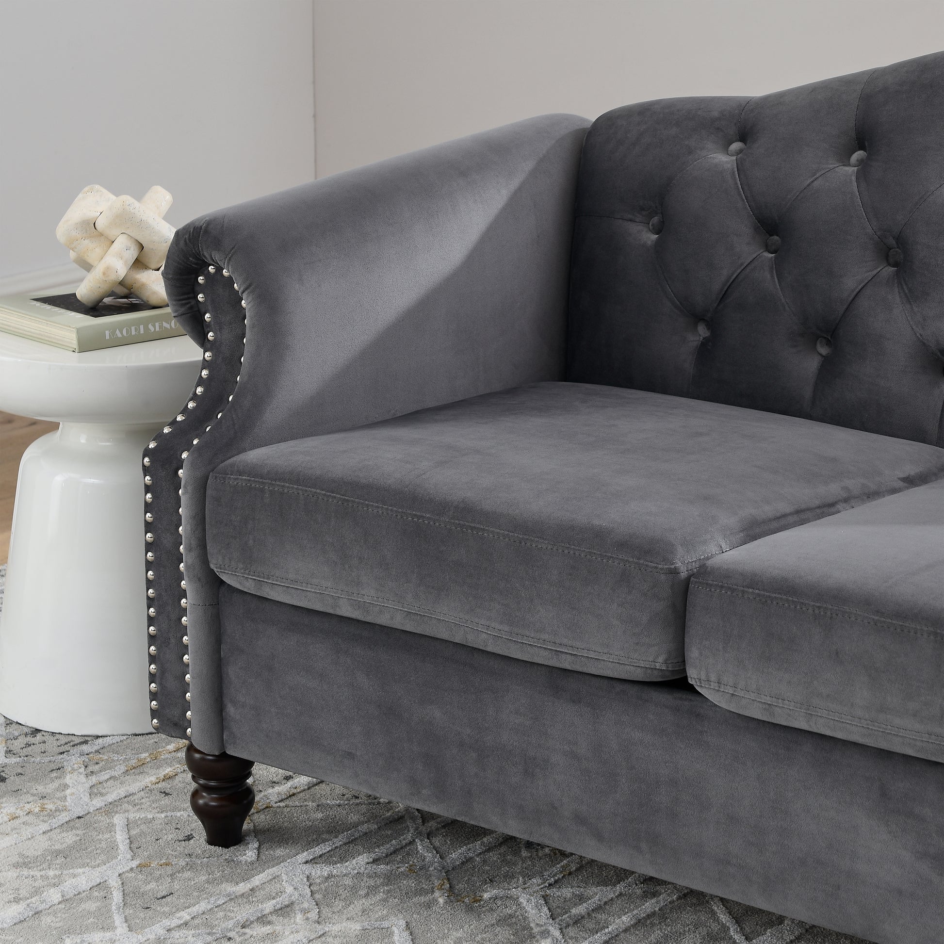 3 Seater 3 Seater Combination Sofa.Grey Velvet W834S00064 Grey Foam Velvet
