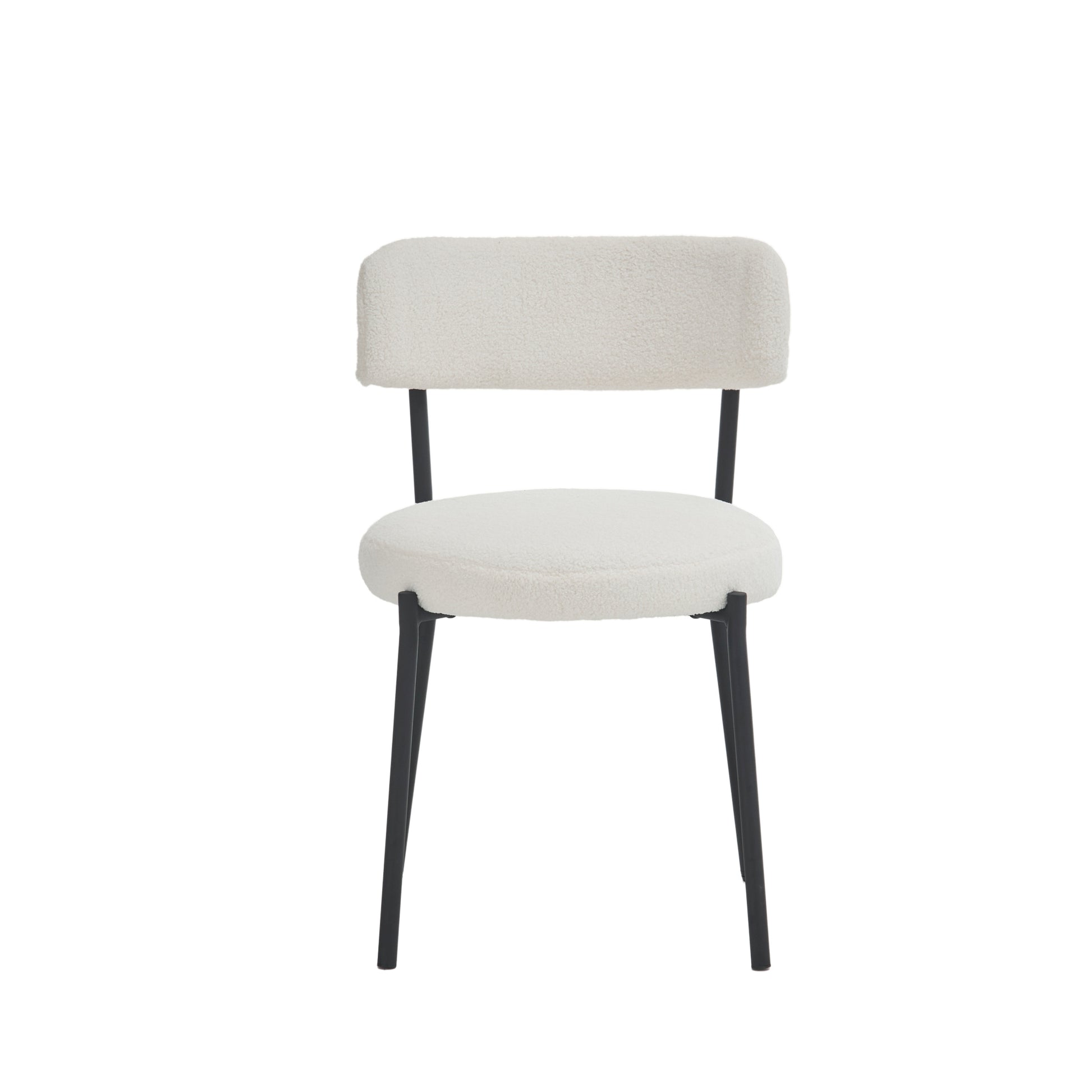 Set Of 2 Mid Century Modern Dining Chairs Teddy Fabric Upholstered Curved Back Metal Frame Beige Elegant And Comfortable Kitchen Chairs Beige Metal