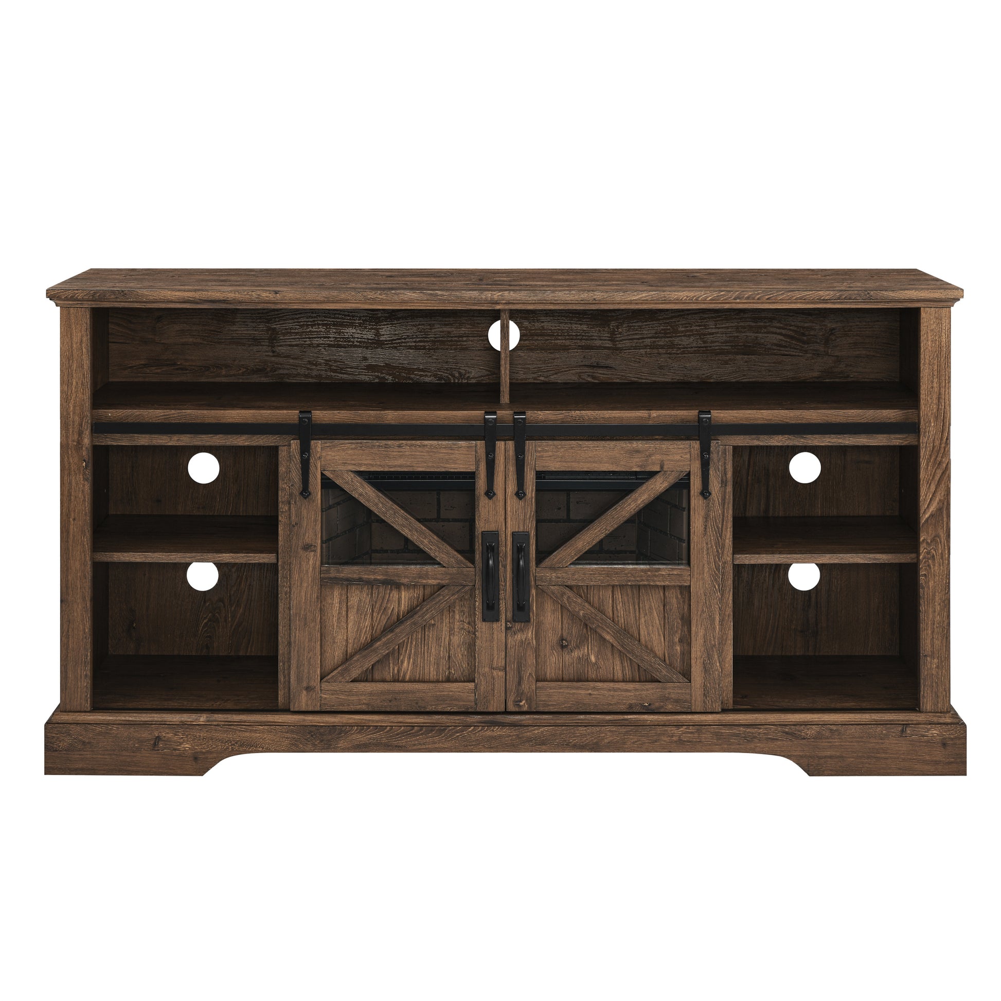 60 Inch Electric Fireplace Entertainment Center With Door Sensor Reclaimed Barnwood Color Powder Coated Electric Reclaimed Barnwood Vent Free Yes Insert Wood Stainless Steel Glass Electric