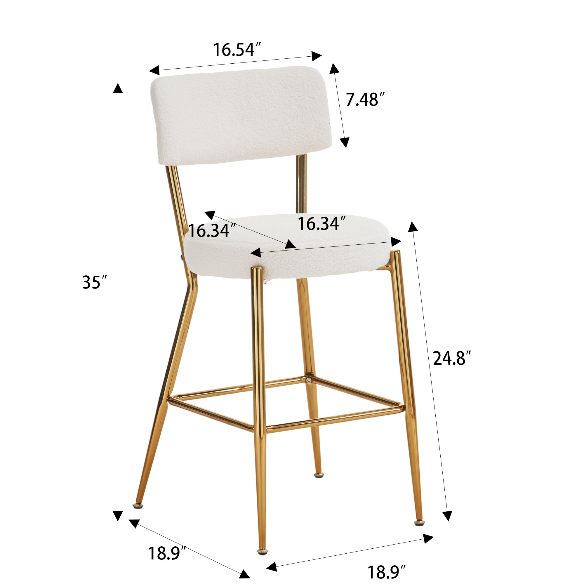 Set of 2 modern teddy fabric upholstered bar stools beige-metal