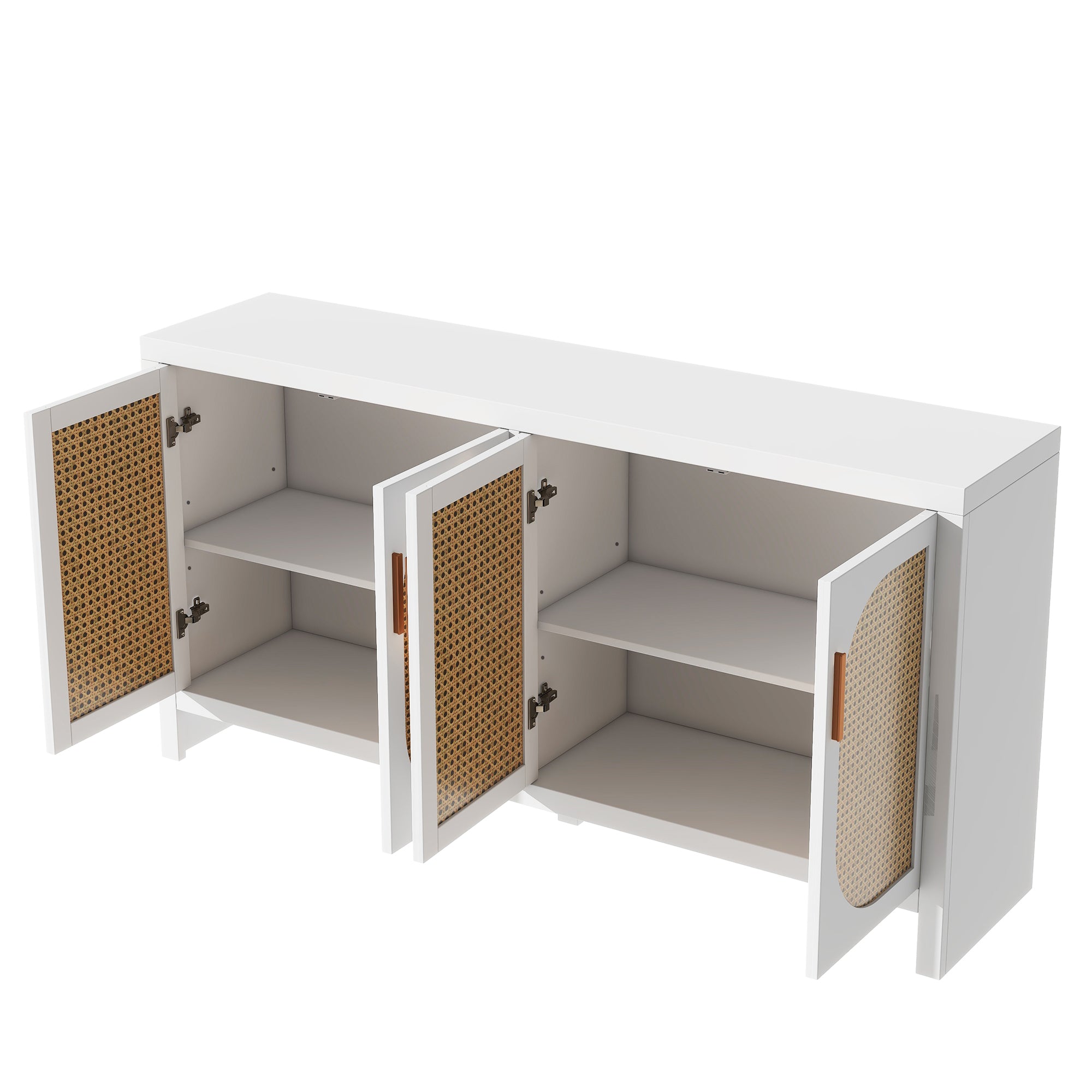 U Can Modern TV Stand for 65 inch TV with Rattan white-particle board