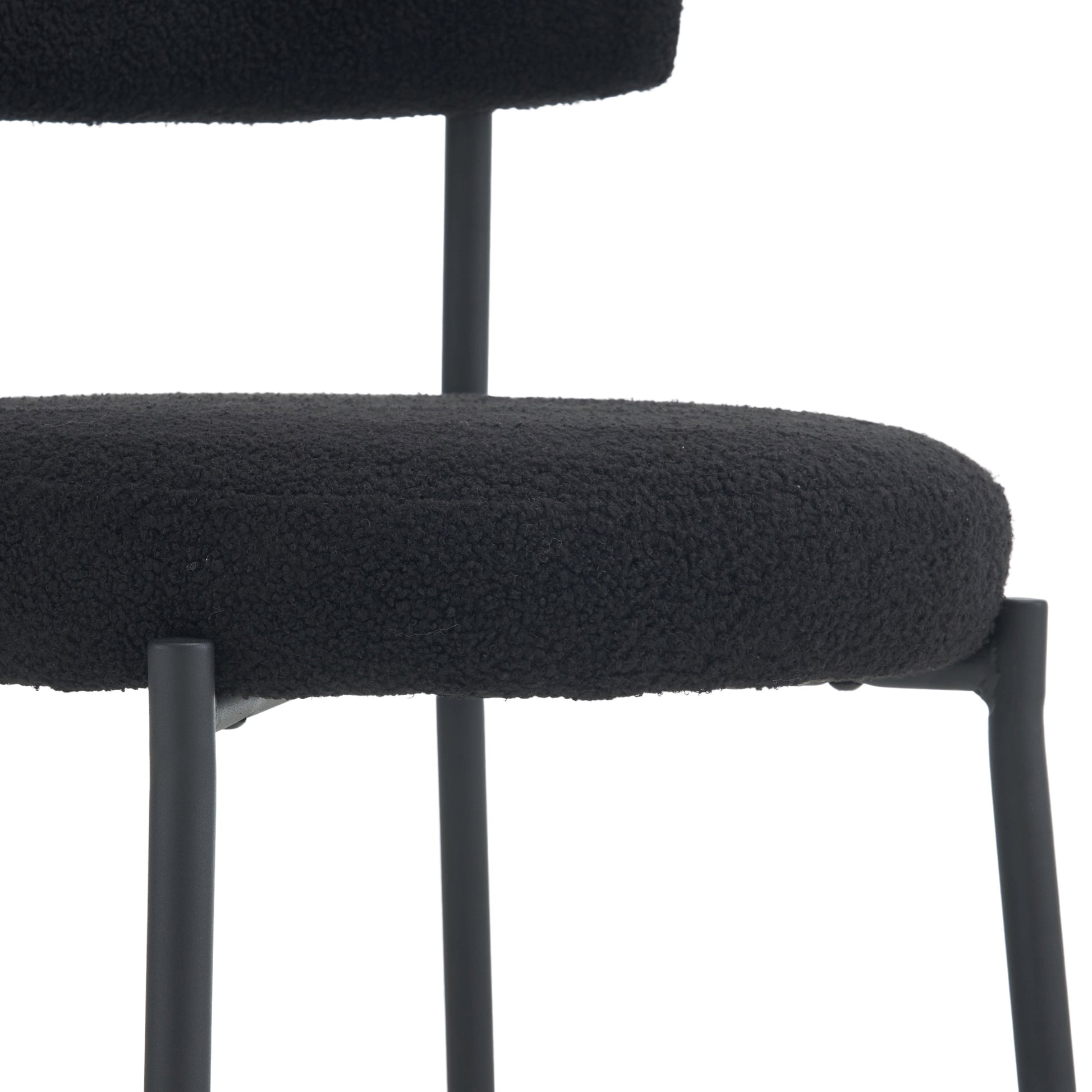 Set Of 2 Mid Century Modern Dining Chairs Teddy Fabric Upholstery Curved Back Metal Frame Black Elegant And Comfortable Kitchen Chairs Black Metal