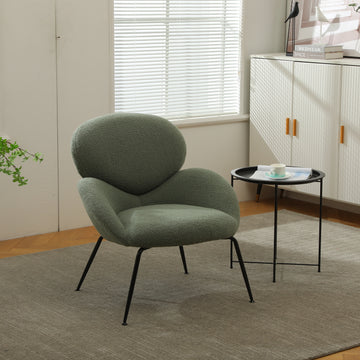 Modern Sherpa Chairs Accent Armchairs For Living Dining Room, Upholstered Chairs With Black Metal Legs, Comfy And Soft Chairs For Bedroom, Cute Vanity Chairs Light Green Primary Living Space American Design Foam Faux Fur