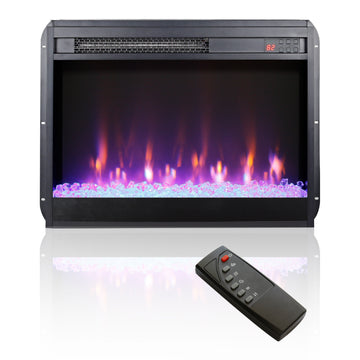 23 Inch Electric Fireplace Insert, Ultra Thin Heater With Crystal & Realistic Flame, Remote Control With Timer, Overheating Protection,With Sidelight Powder Coated Electric No Antique Black Vent Free Yes Insert Tempered Glass Sheet Metal Plastic