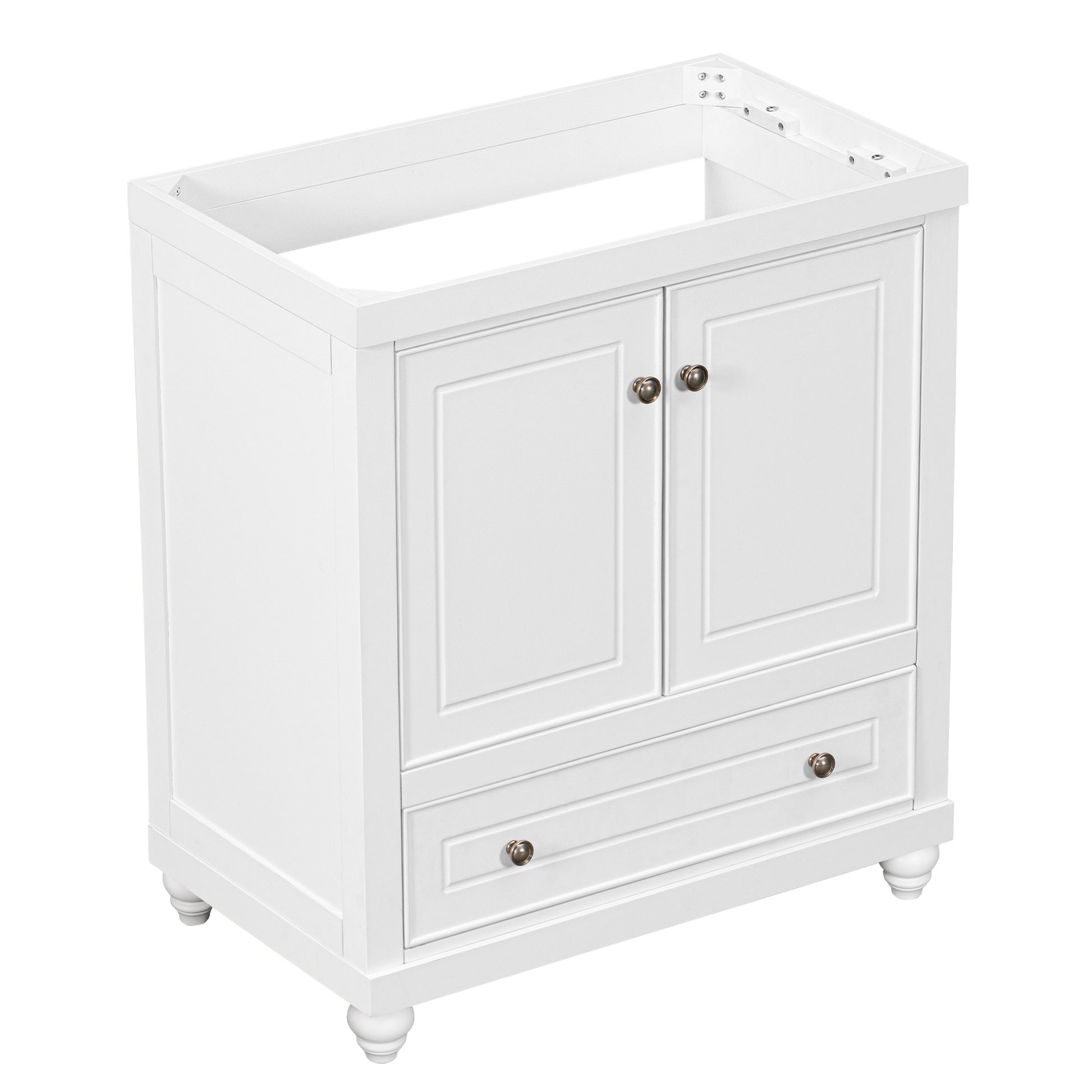 30" Bathroom Vanity Without Sink, Base Only, Cabinet With Doors And Drawer, Solid Frame And Mdf Board, White White Solid Wood Mdf