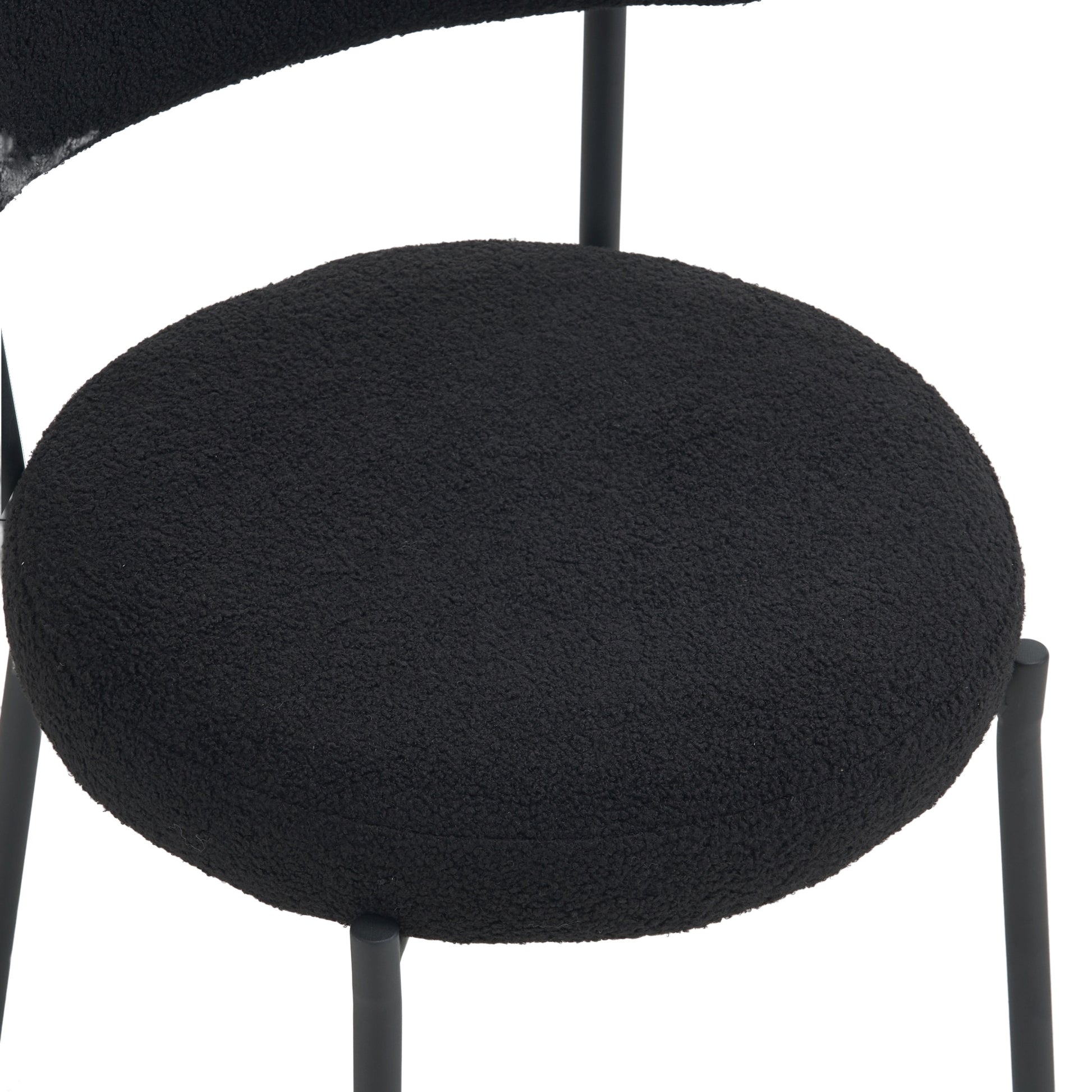 Set Of 2 Mid Century Modern Dining Chairs Teddy Fabric Upholstery Curved Back Metal Frame Black Elegant And Comfortable Kitchen Chairs Black Metal