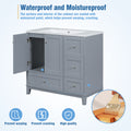 36 Inch Modern Bathroom Vanity With Usb Charging, Two Doors And Three Drawers Bathroom Storage Vanity Cabinet With Single Top, Small Bathroom Vanity Cabinet With Sinkwhite & Gray Blue Faucets Not Grey Solid Wood Mdf Resin