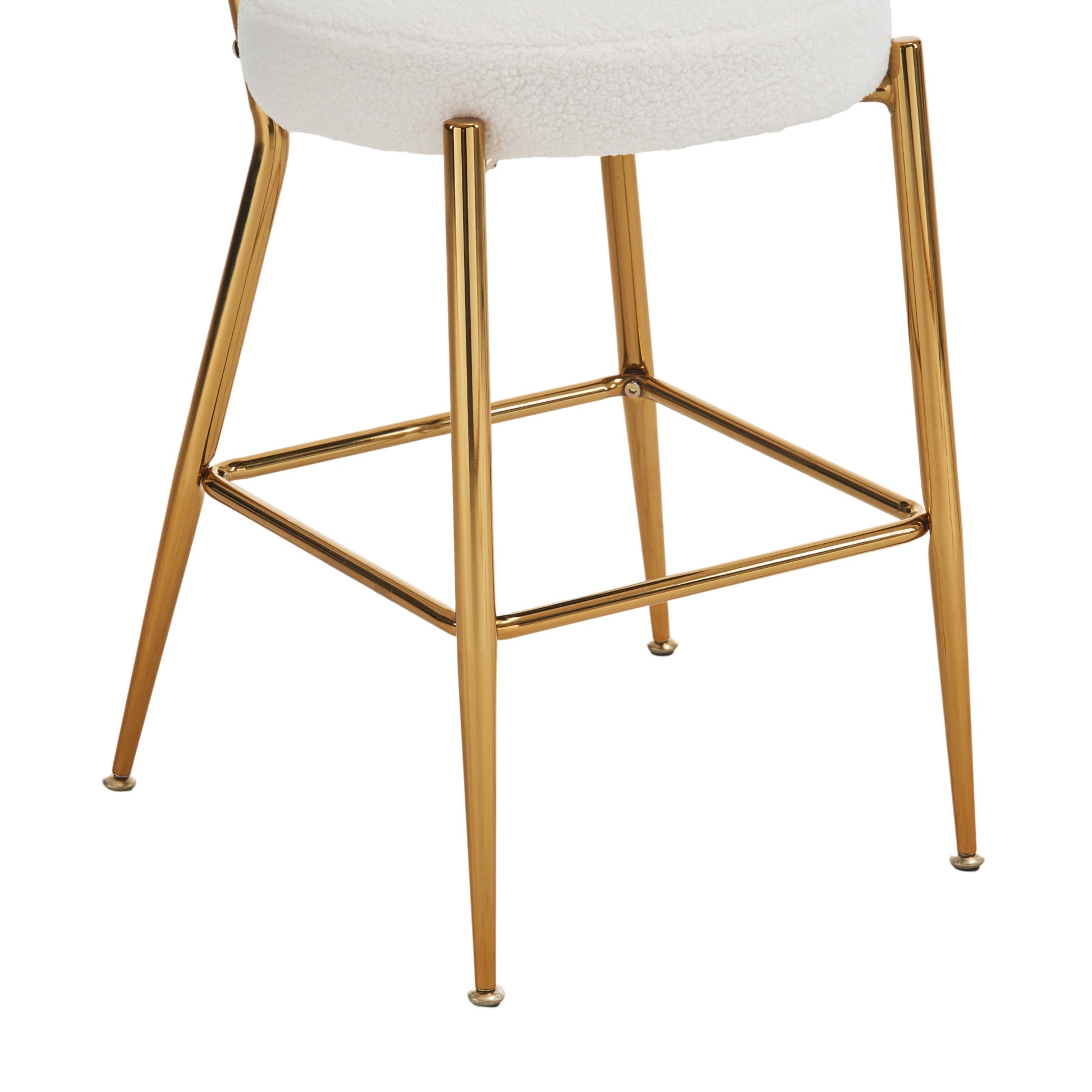 Set Of 2 Modern Teddy Fabric Upholstered Bar Stools Metal Base High Stool Suitable For Kitchen, Dining And Living Room Beige Stylish And Comfortable Island Seating Beige Metal