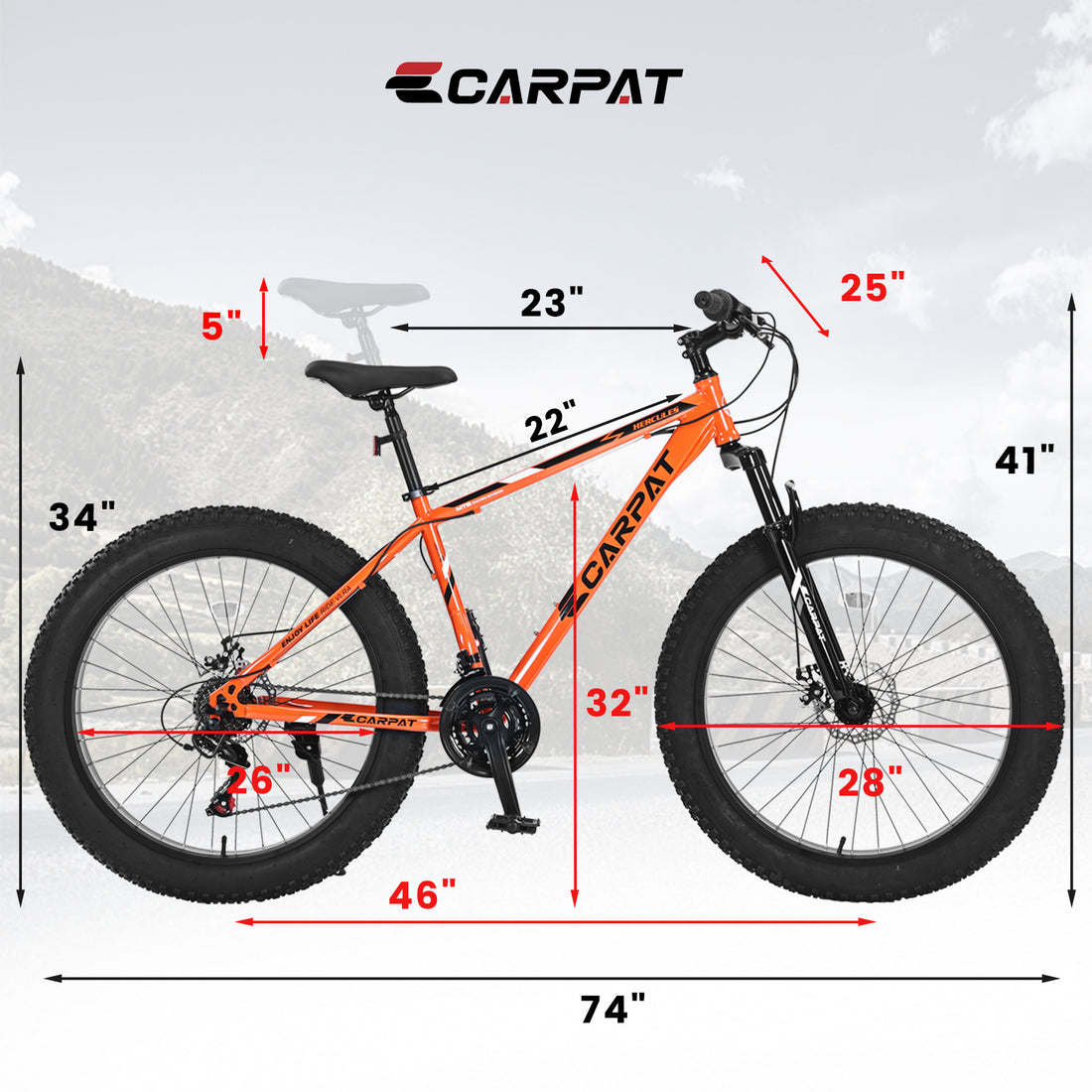 S26109 26 Inch Fat Tire Bike Adult Youth Full Shimano 21 Speed Mountain Bike, Dual Disc Brake, High Carbon Steel Frame, Front Suspension, Mountain Trail Bike, Urban Commuter City Bicycle Cycling Orange Without Anti Slip Garden & Outdoor American Design