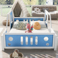 Full Size Classic Car Shaped Platform Bed With Wheels,Blue Blue Pine