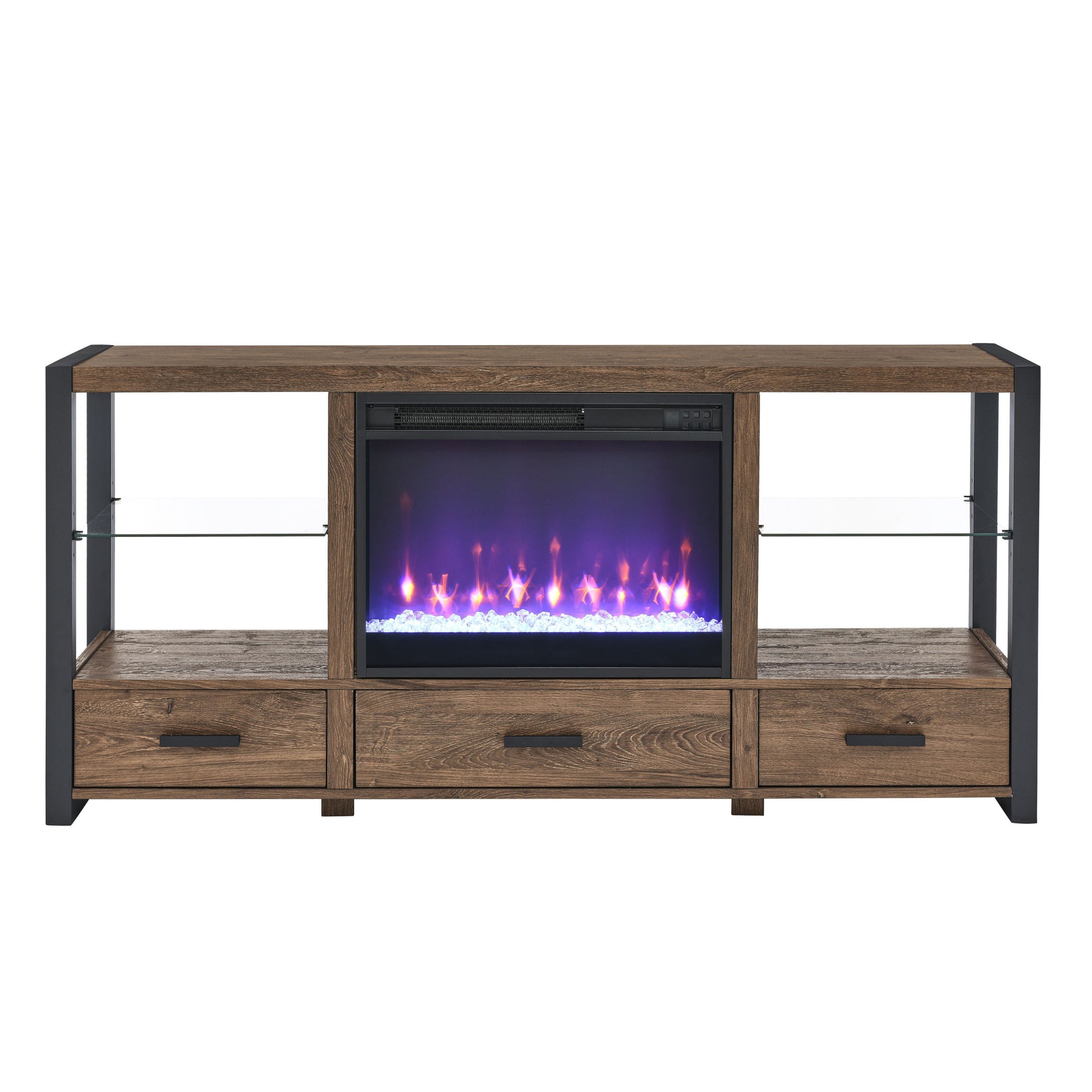 60 Inch Electric Fireplace Media Tv Stand With Sync Colorful Led Lights Reclaimed Barnwood Color Powder Coated No Electric Reclaimed Barnwood 400 Vent Free Primary Living Space Yes Insert Wood Stainless Steel Glass Electric