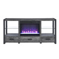 60 Inch Electric Fireplace Media Tv Stand With Sync Colorful Led Lights Dark Rustic Oak Color Powder Coated No Electric Dark Oak Vent Free Primary Living Space Yes Insert Wood Stainless Steel Glass Electric