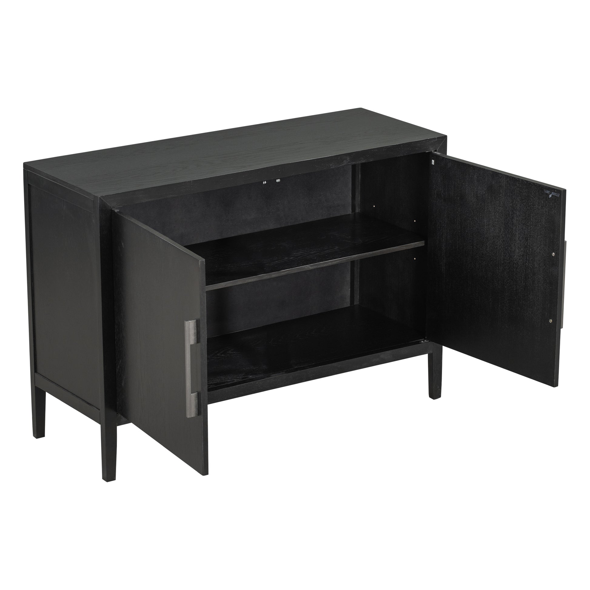 Storage Cabinet Sideboard Wooden Cabinet With 2 Metal Handles And 2 Doors For Hallway, Entryway, Living Room Black Mdf