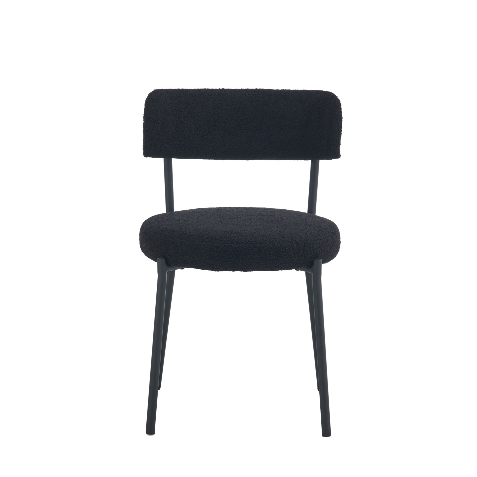 Set Of 2 Mid Century Modern Dining Chairs Teddy Fabric Upholstery Curved Back Metal Frame Black Elegant And Comfortable Kitchen Chairs Black Metal