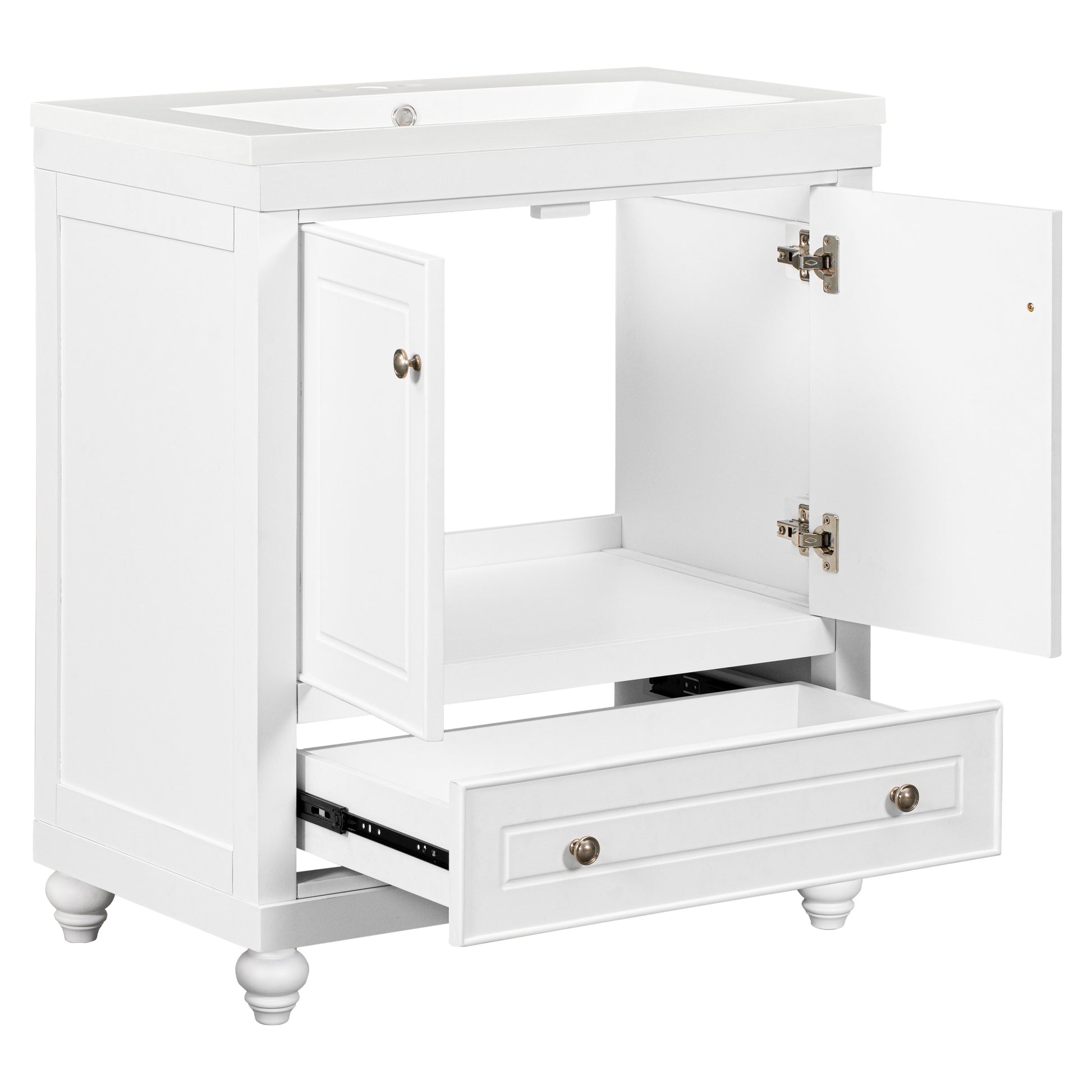 30" Bathroom Vanity With Sink, Combo, Cabinet With Doors And Drawer, Solid Frame And Mdf Board, White White Solid Wood Mdf