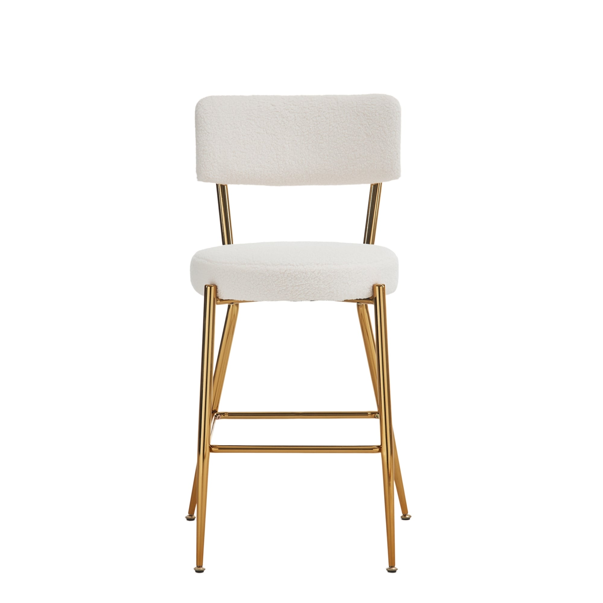 Set of 2 modern teddy fabric upholstered bar stools beige-metal