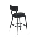 Set Of 2 Modern Teddy Fabric Upholstered Bar Stools Metal Base High Stool Suitable For Kitchen, Dining And Living Room Black Stylish And Comfortable Island Seating Black Metal