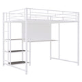 Full Size Loft Bed With Desk And Whiteboard, Metal Loft Bed With 3 Shelves And Ladder, White White Steel