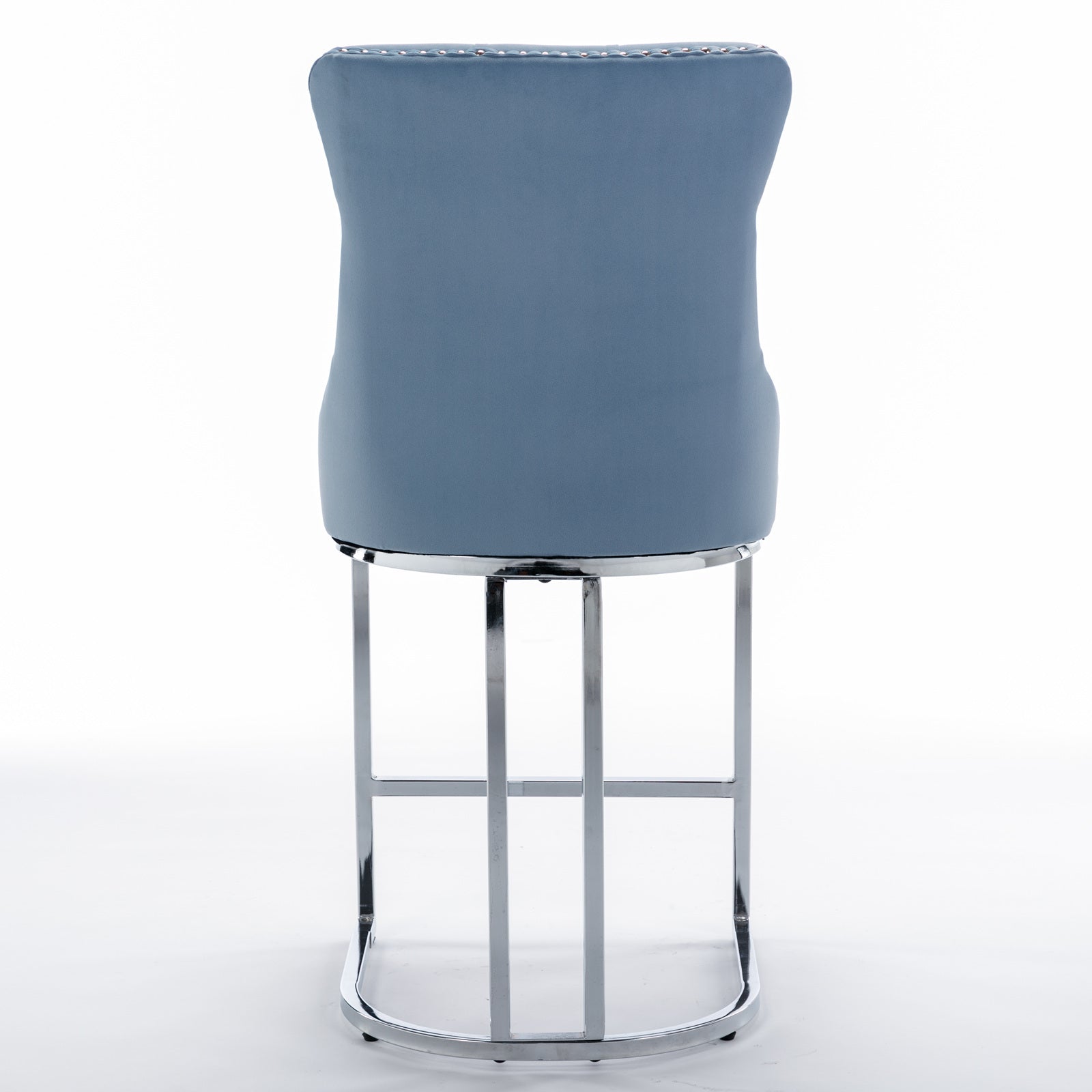 26" Counter Height Bar Stools Set Of 2, Modern Velvet Barstools With Button Back&Rivet Trim Upholstered Kitchen Island Chairs With Sturdy Chromed Metal Base Legs Farmhouse Bar Stools,Light Blue,2 Pack Light Blue Dining Room American Design Foam Velvet