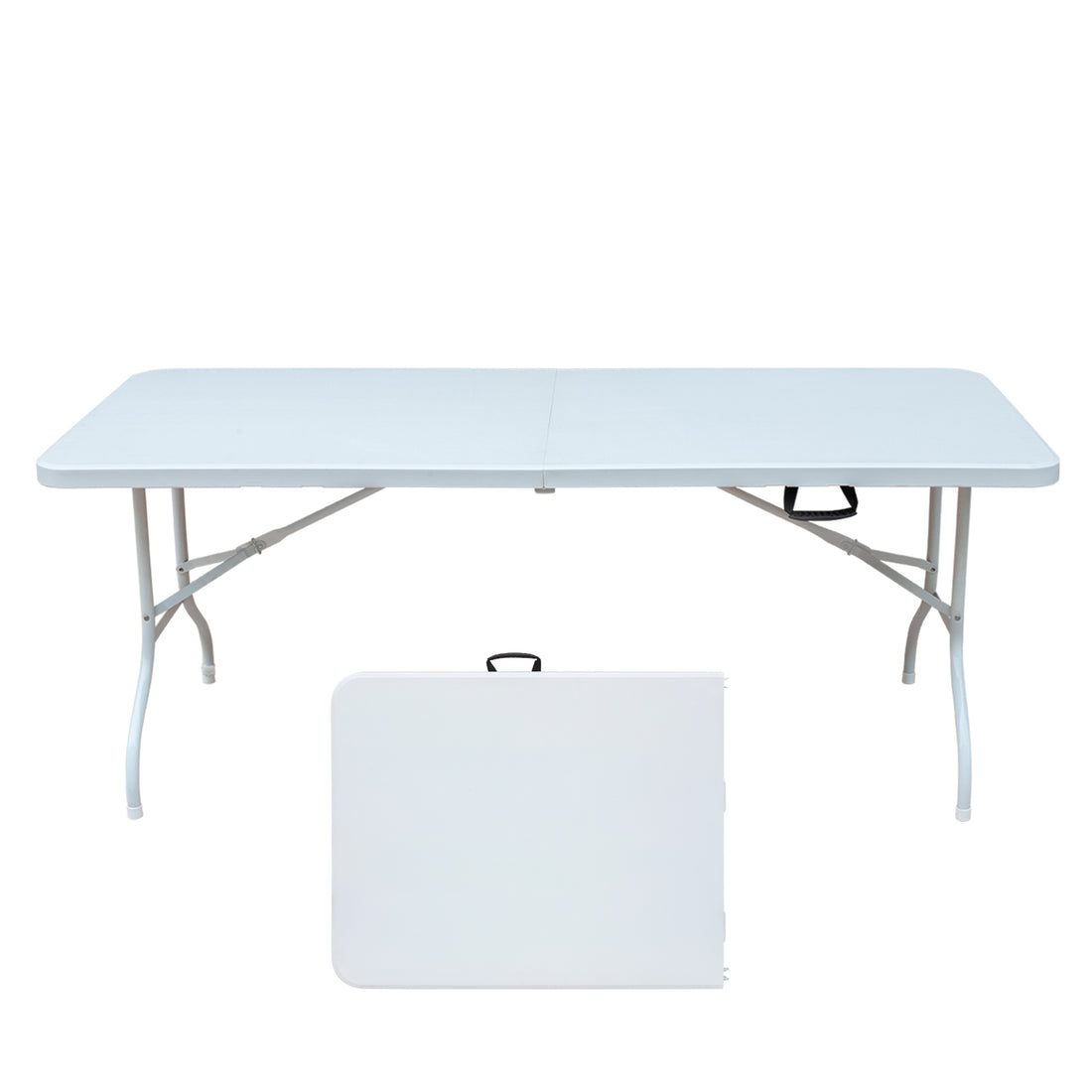 6Ft Folding Table, Portable Plastic Table For Camping, Picnics, Parties, High Load Bearing Foldable Table White White Iron