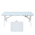 6Ft Folding Table, Portable Plastic Table For Camping, Picnics, Parties, High Load Bearing Foldable Table White White Iron