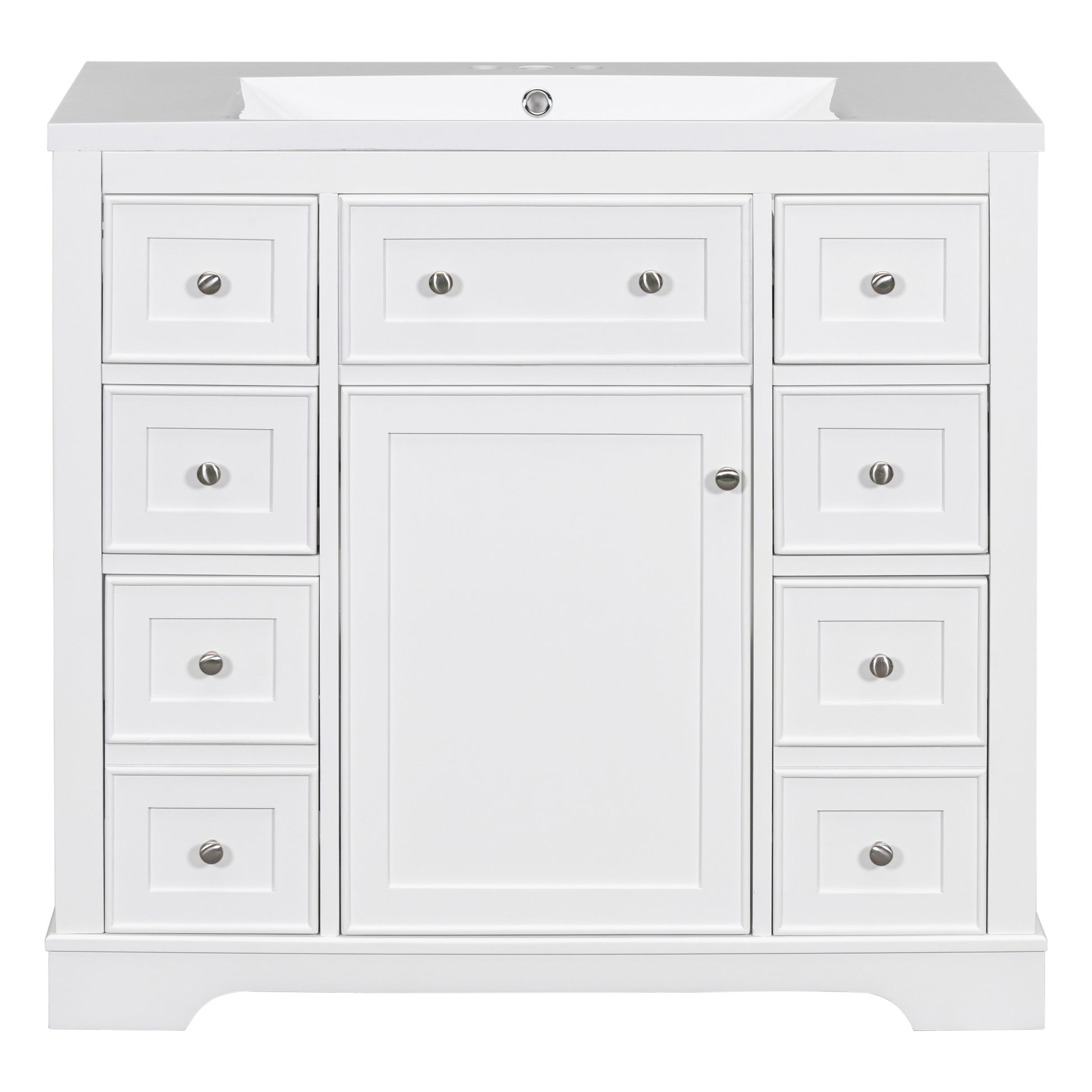 36" Bathroom Vanity With Sink Combo, One Cabinet And Six Drawers, Solid Wood And Mdf Board, White White Solid Wood Mdf