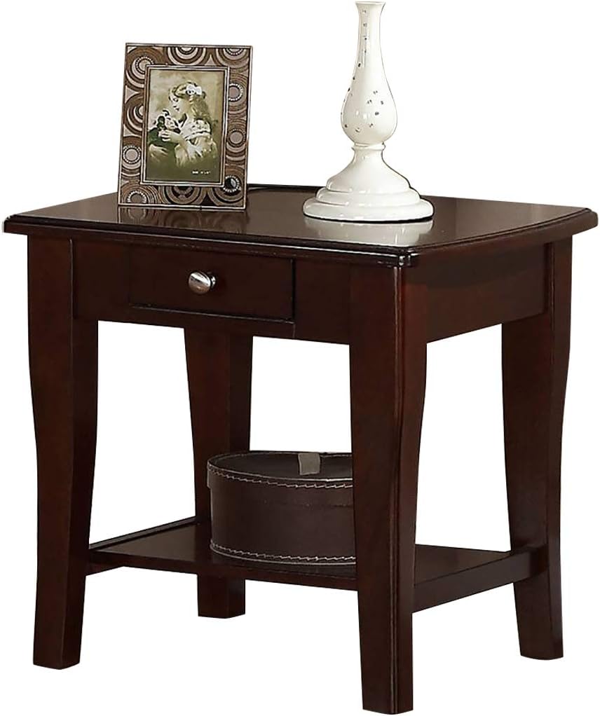 Modern Wooden Brown 1Pc End Table Living Room Sofa Side Table Brown Brown Primary Living Space Contemporary,Modern Rubberwood Rectangular Drawers Coffee & End Tables Solid Wood