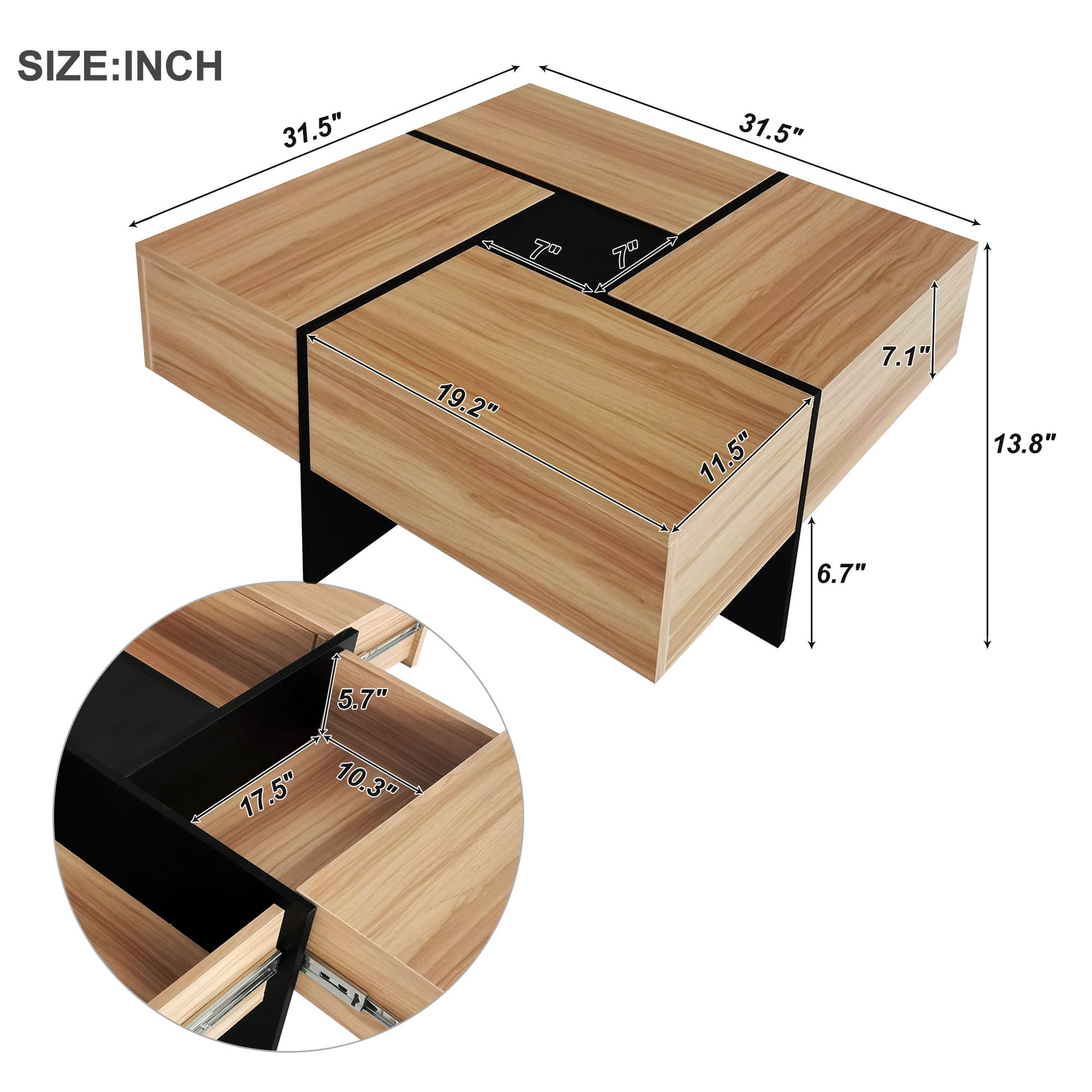 Unique Design Coffee Table With 4 Hidden Storage Compartments, Square Cocktail Table With Extendable Sliding Tabletop, Uv High Gloss Design Center Table For Living Room, 31.5"X 31.5" Brown Soft Close Drawers Primary Living Space Freestanding Square