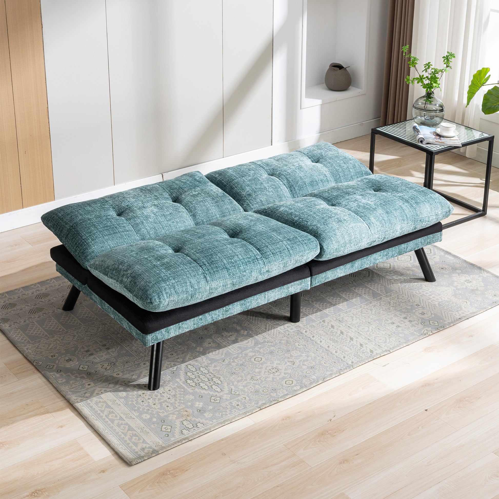 Convertible Sofa Bed Loveseat Futon Bedadjustable Lounge Couch With Metal Legs,Futon Sets For Compact Living Space Chenille Mint Green Mint Green Upholstered