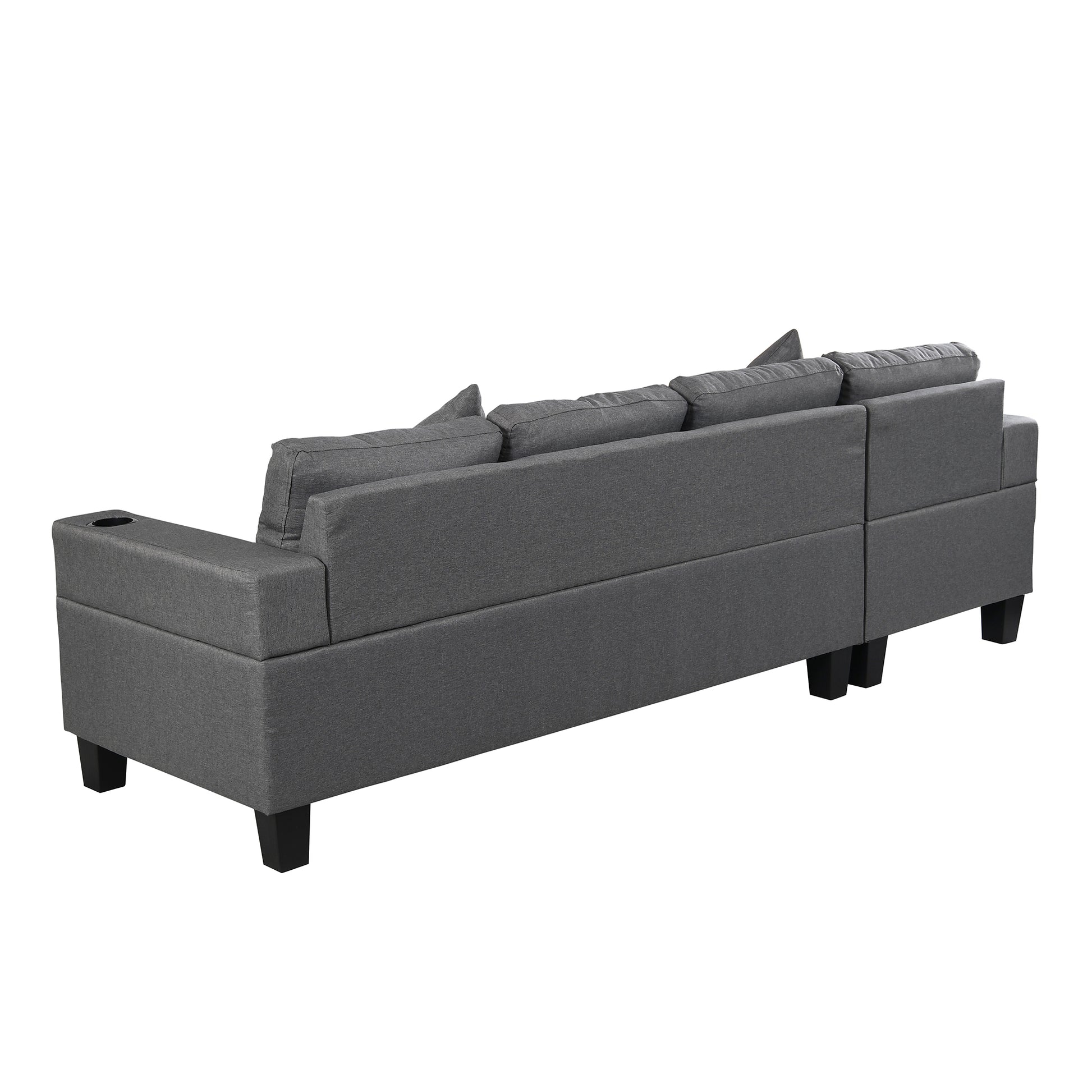Sectional Sofa Set For Living Room With L Shape Chaise Lounge ,Cup Holder And Left Or Right Hand Chaise Modern 4 Seat Grey Fabric