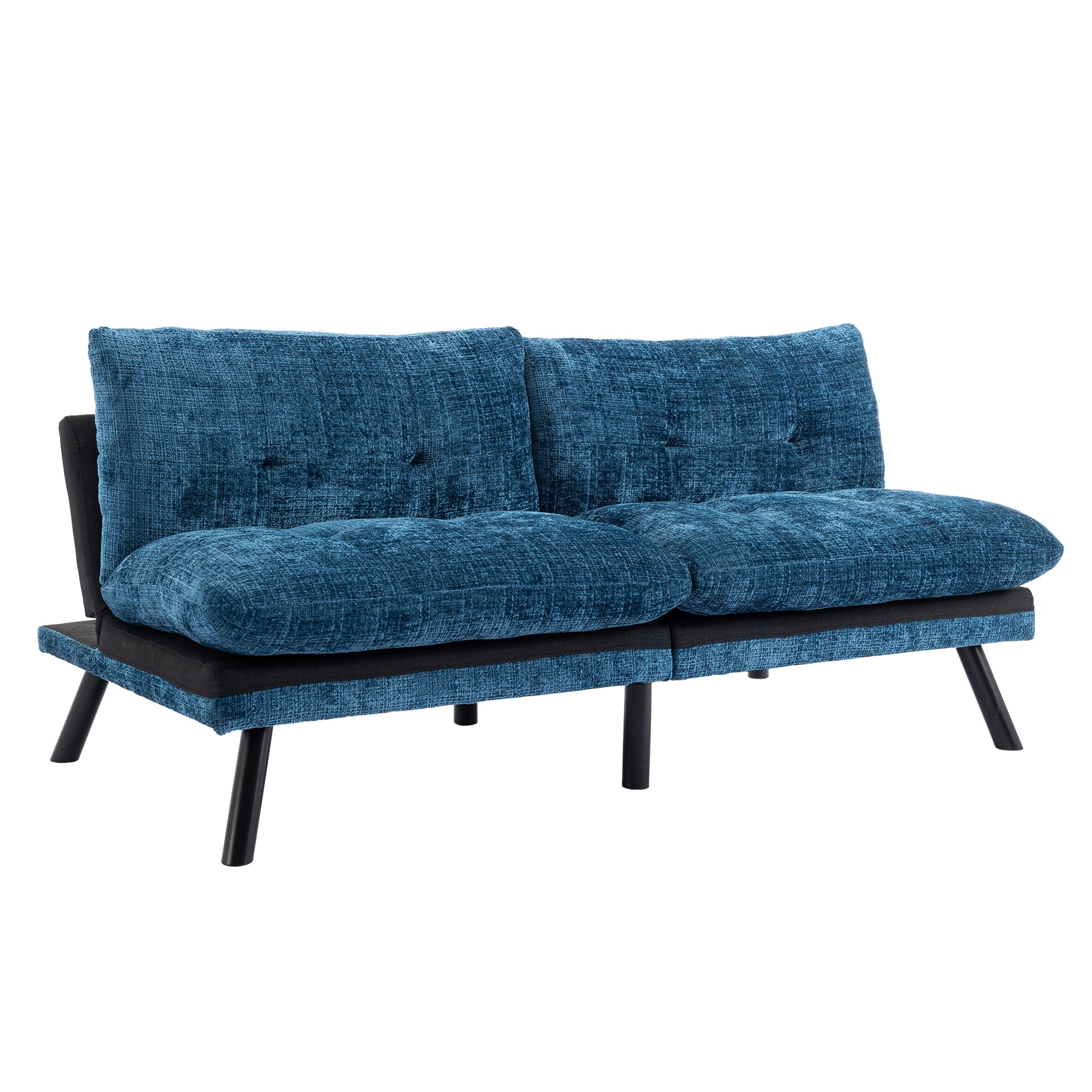 Convertible Sofa Bed Loveseat Futon Bedadjustable Lounge Couch With Metal Legs,Futon Sets For Compact Living Space Chenille Blue Blue Upholstered