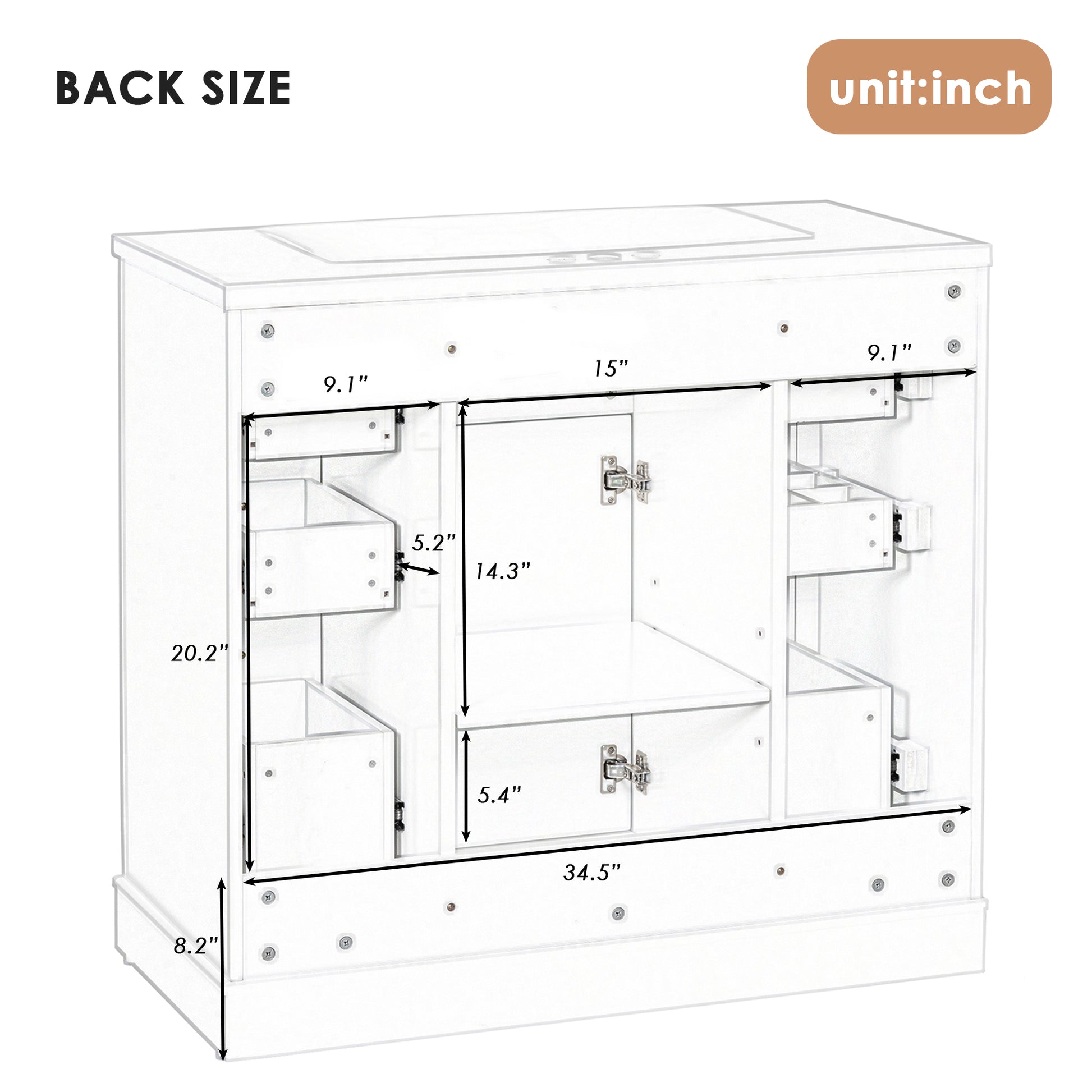 36" Bathroom Vanity Without Sink, Cabinet Base Only, One Cabinet And Six Drawers, White White Solid Wood Mdf