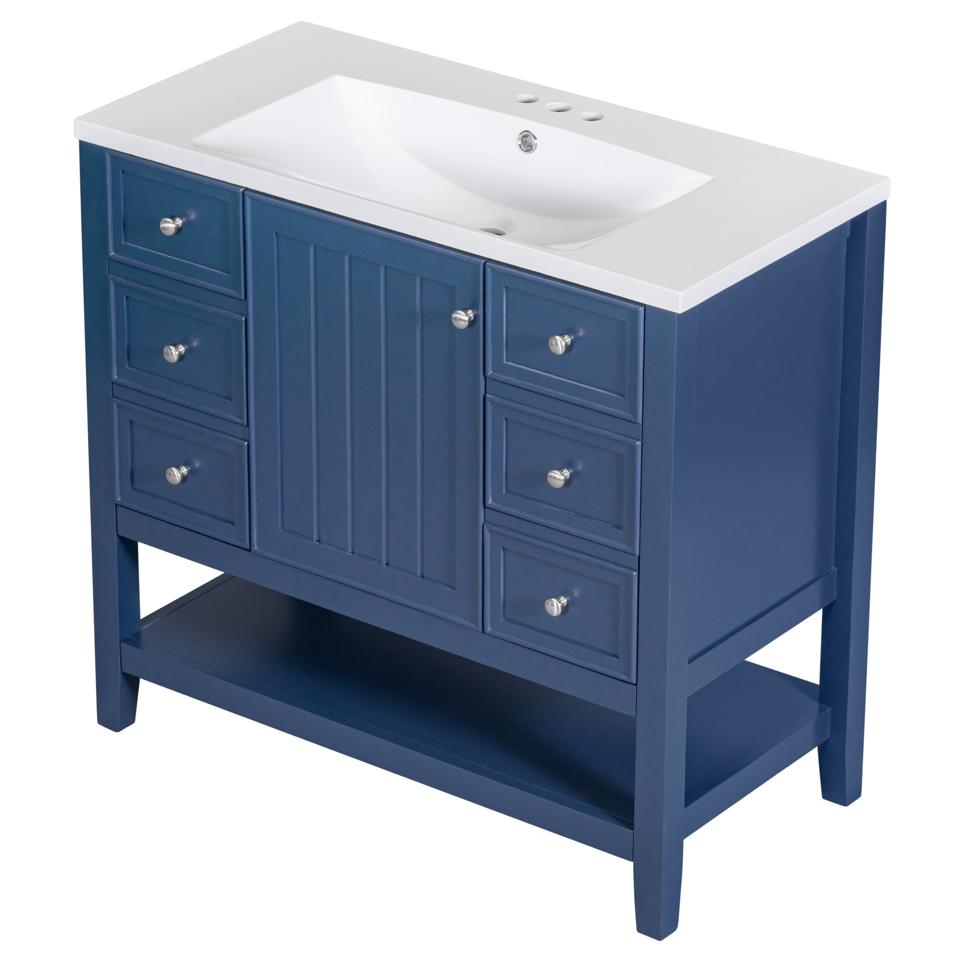 36" Bathroom Vanity With Sink Combo, One Cabinet And Three Drawers, Solid Wood And Mdf Board, Blue Blue Solid Wood Mdf