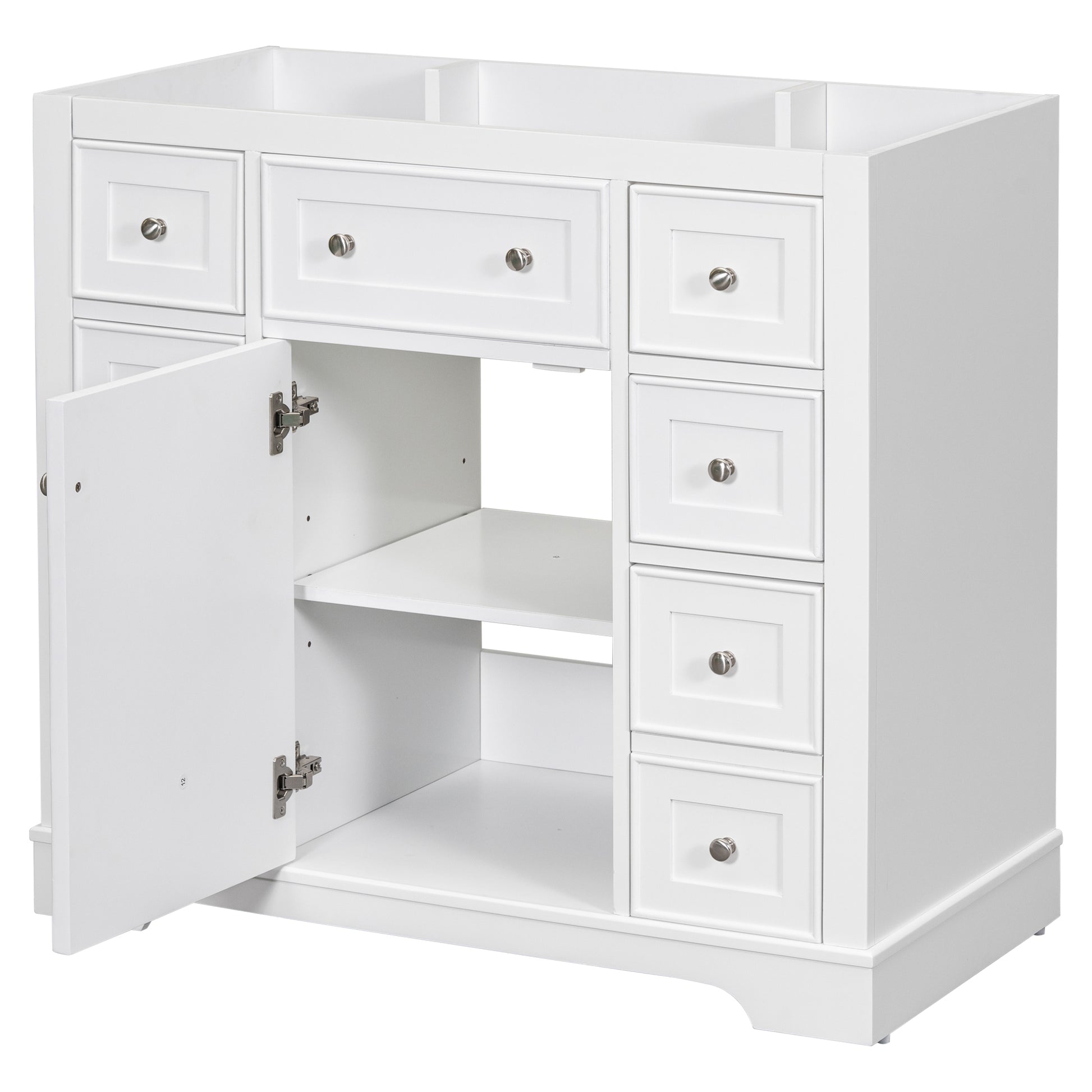 36" Bathroom Vanity Without Sink, Cabinet Base Only, One Cabinet And Six Drawers, White White Solid Wood Mdf