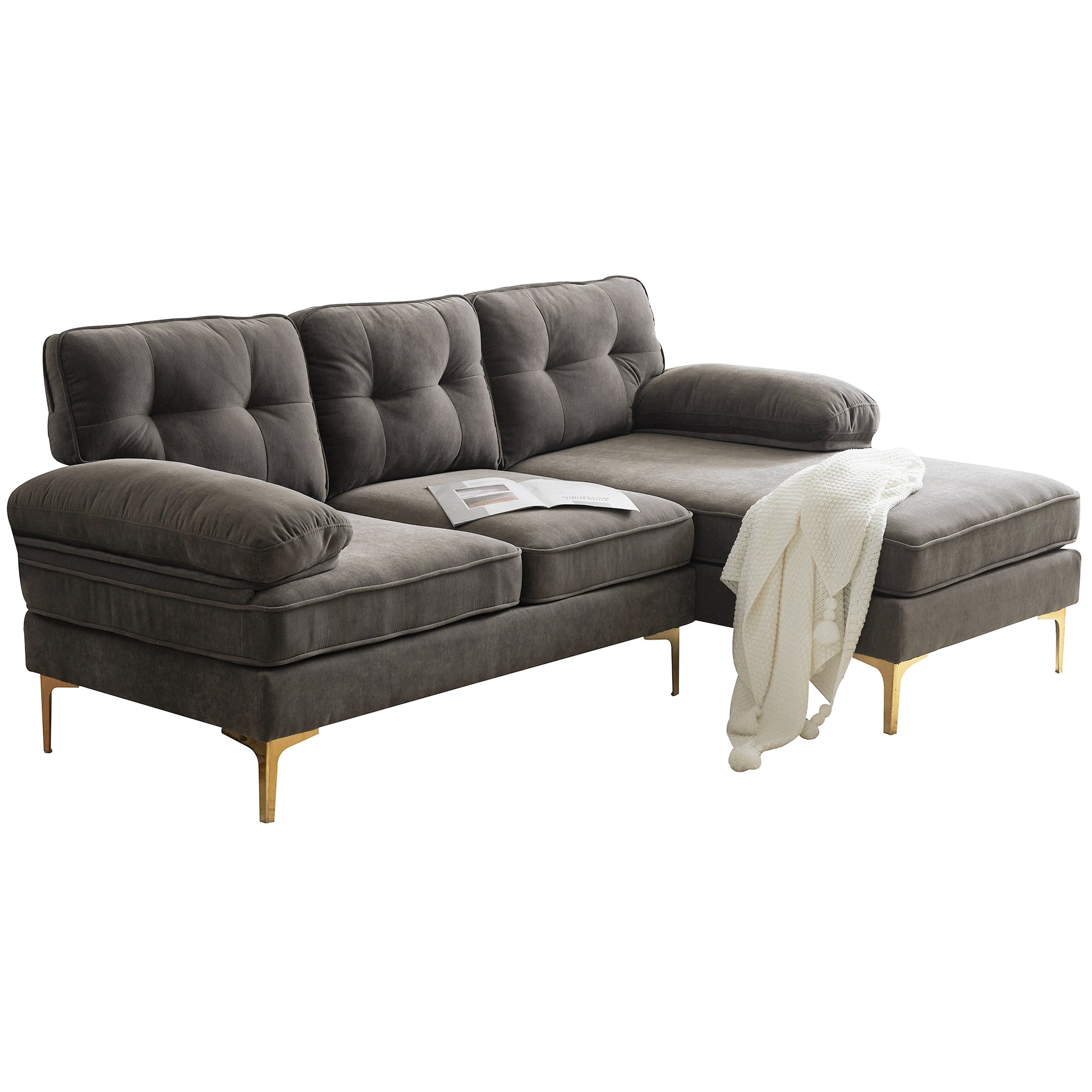 83" Modern Sectional Sofas Couches Velvet L Shaped Couches For Living Room, Bedroom, Brown Brown Foam Velvet