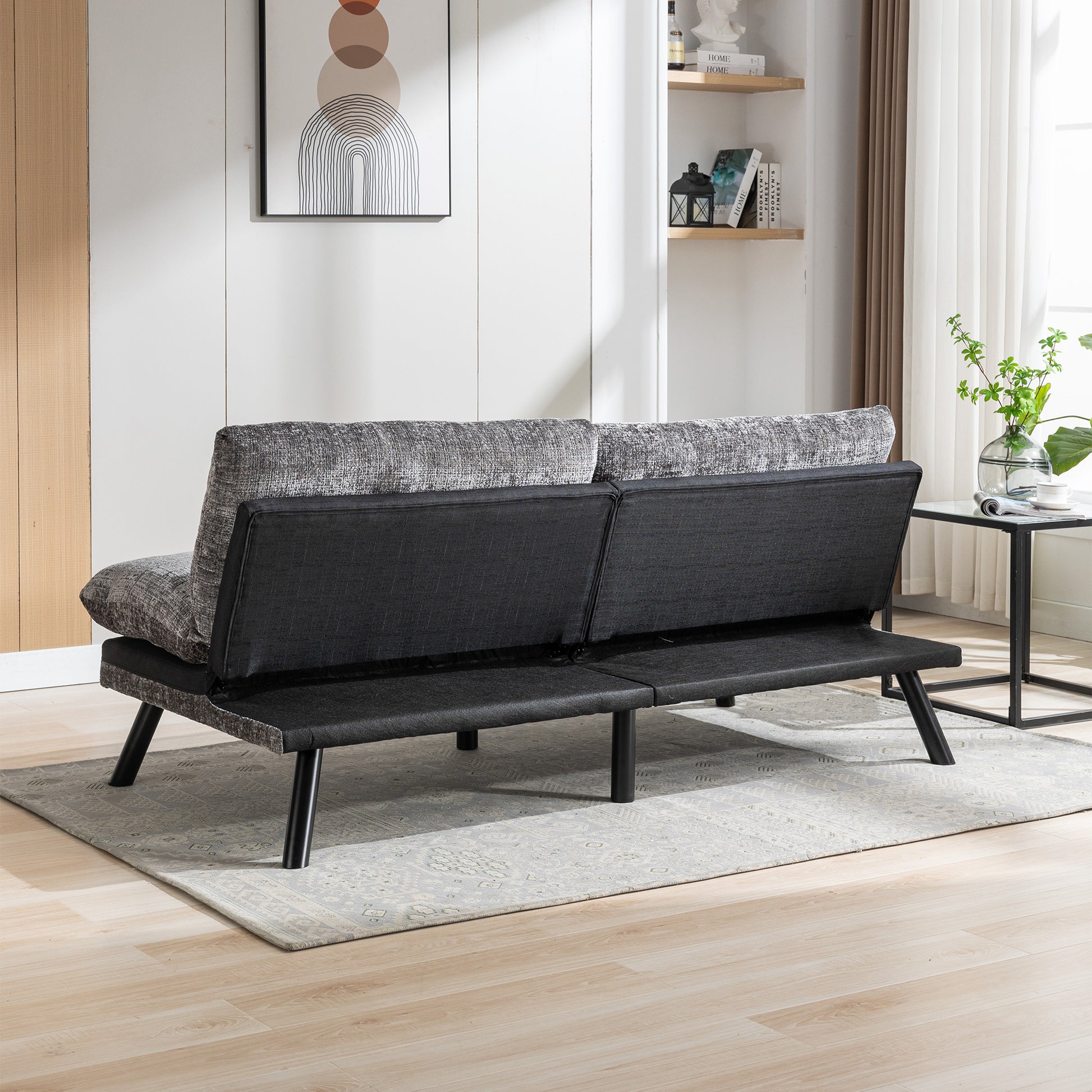 Convertible Sofa Bed Loveseat Futon Bedadjustable Lounge Couch With Metal Legs,Futon Sets For Compact Living Space Chenille Grey Grey Upholstered