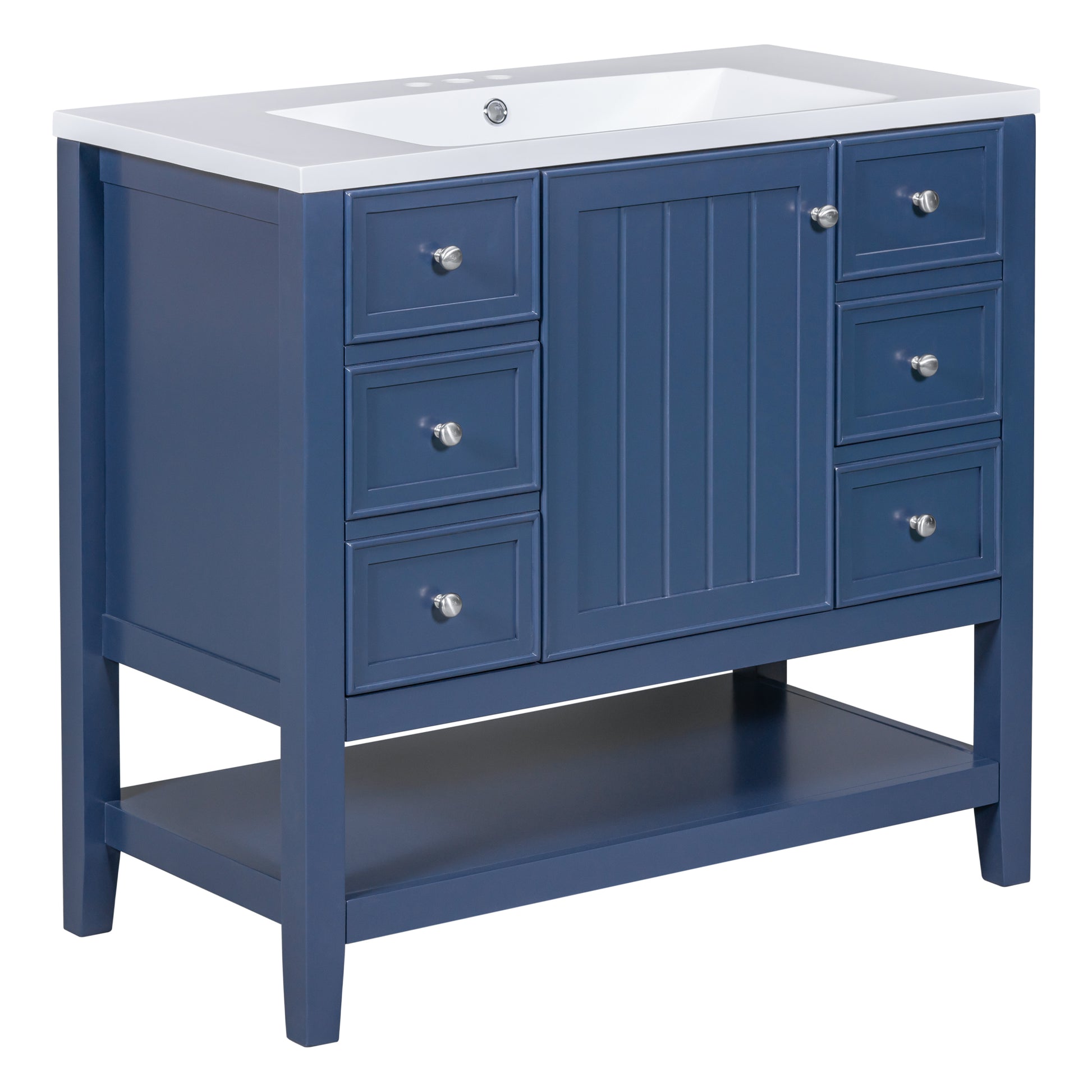 36" Bathroom Vanity With Sink Combo, One Cabinet And Three Drawers, Solid Wood And Mdf Board, Blue Blue Solid Wood Mdf